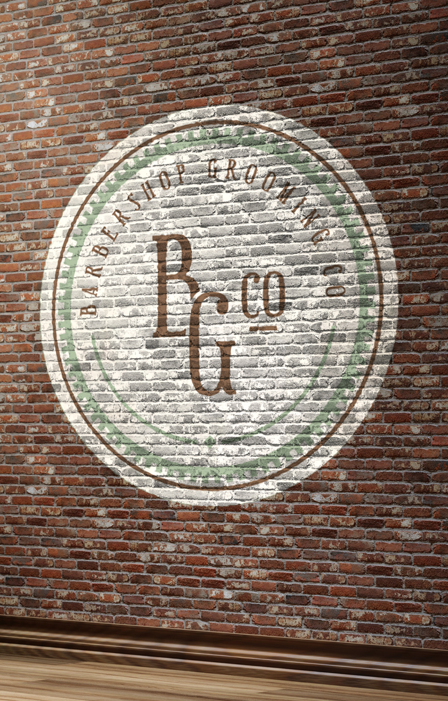 Uma parede de tijolos com um logotipo pintado nela.
