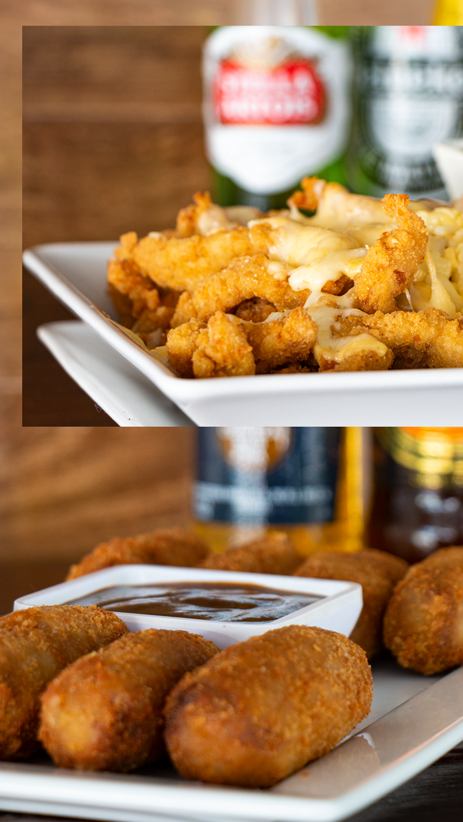 A white plate topped with fried food and a dipping sauce.