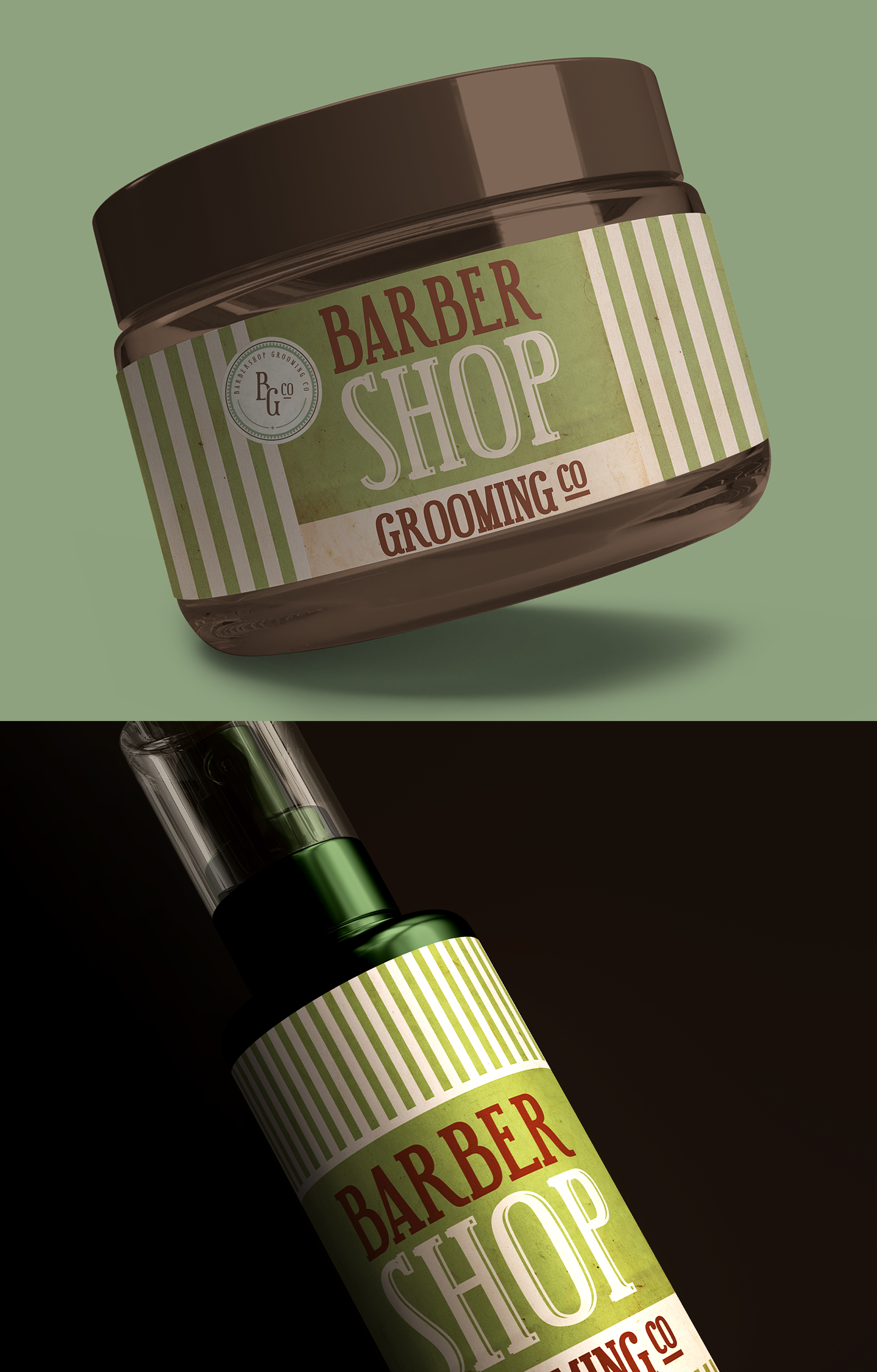 Barber Shop by Paulo Robbert Um frasco e uma garrafa de produtos de higiene para barbearia