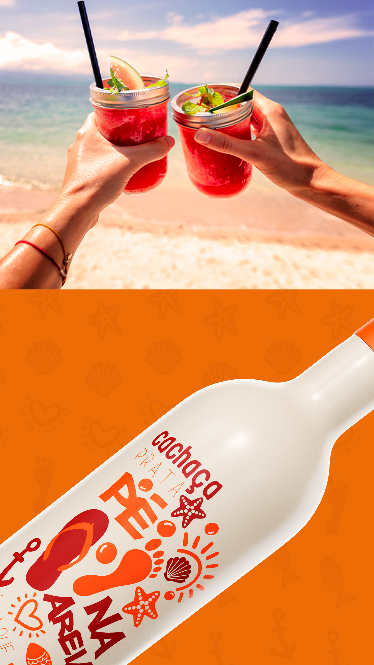 Pé na Areia Cachaça Um conjunto de pegadas com as palavras na areia