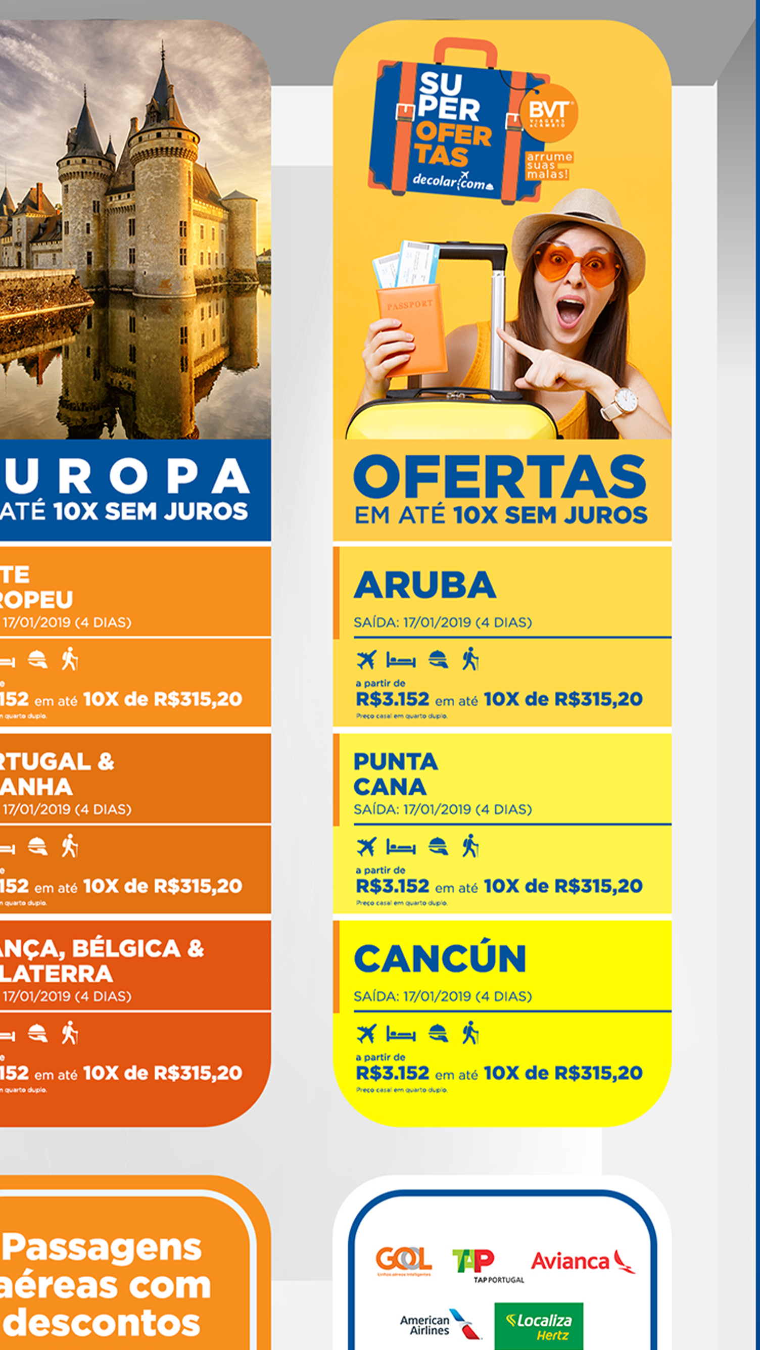 Um panfleto para a europa mostra uma mulher apontando para um castelo