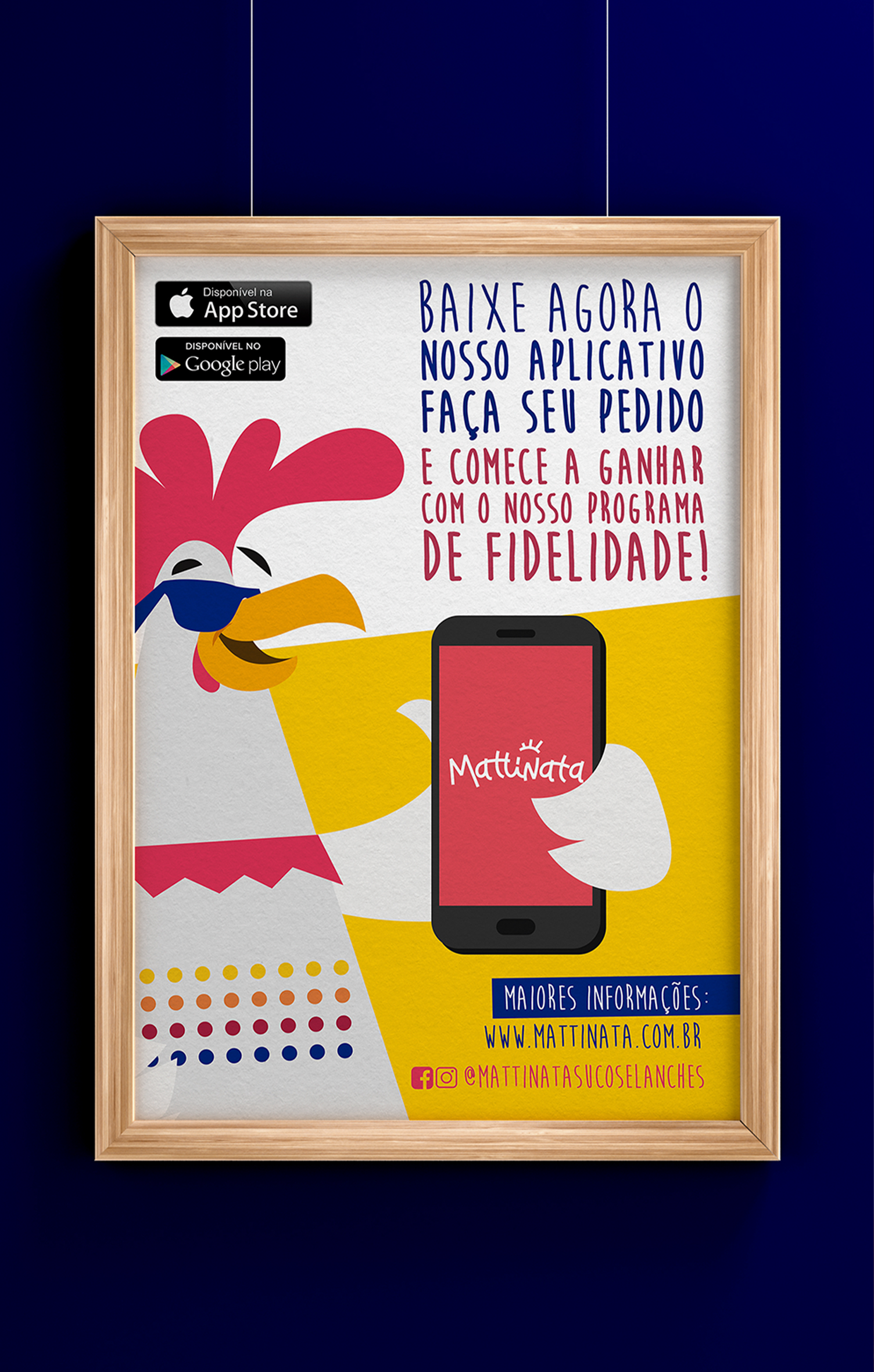 Mattinata Um pôster emoldurado de um galo segurando um telefone celular