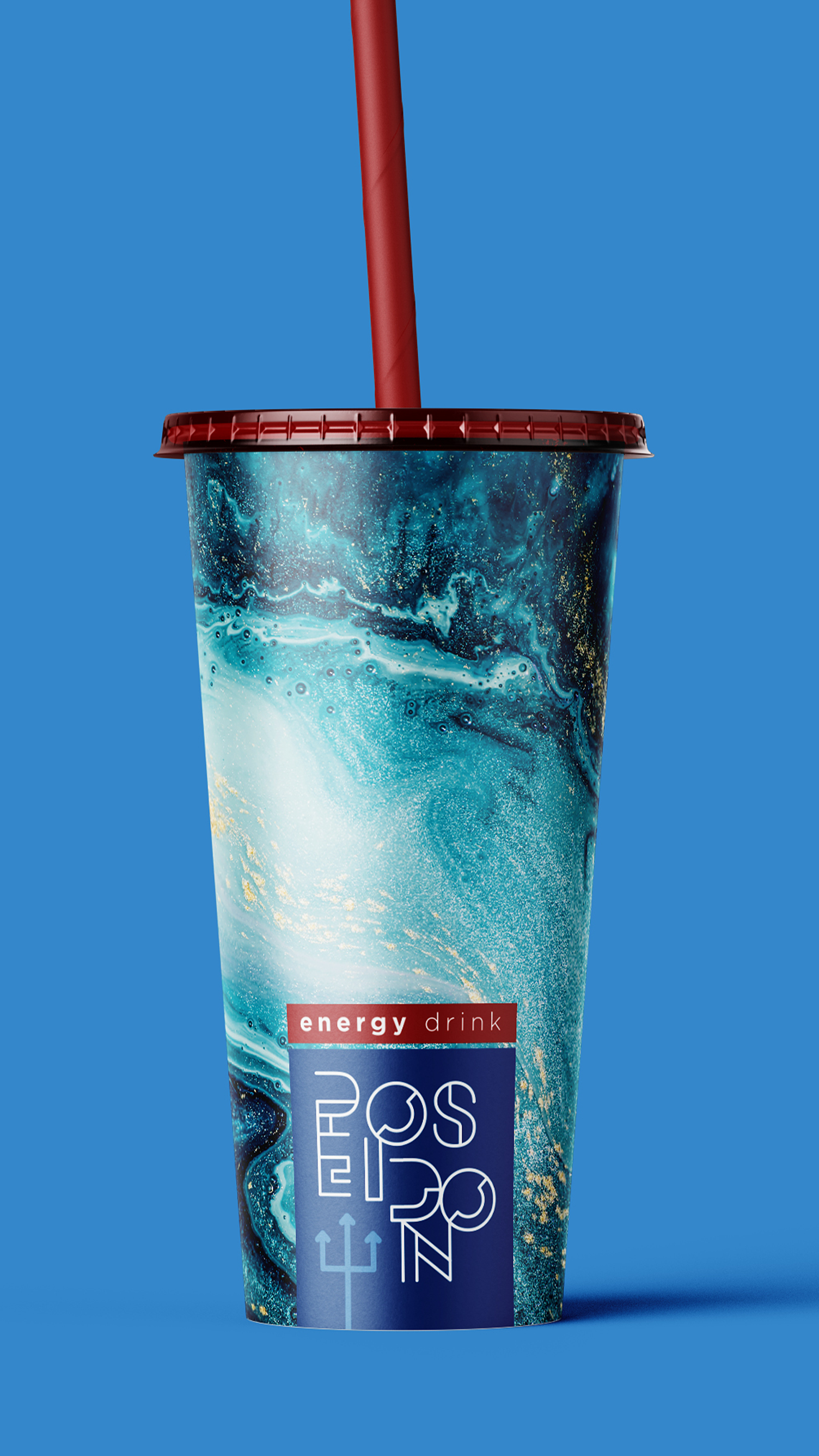 Poseidon Energy Drink A cup with a straw in it that says ' os ' on it
