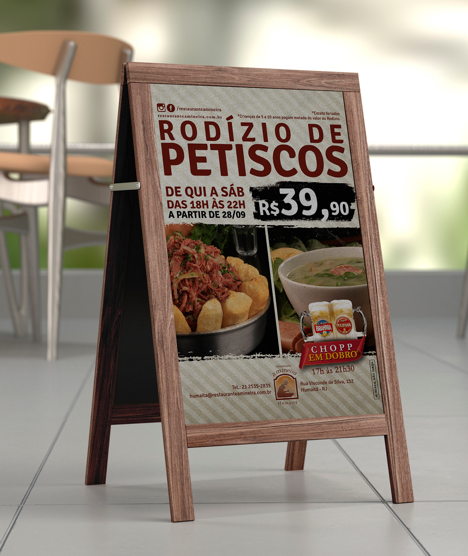 Uma placa que diz rodizio de petiscos