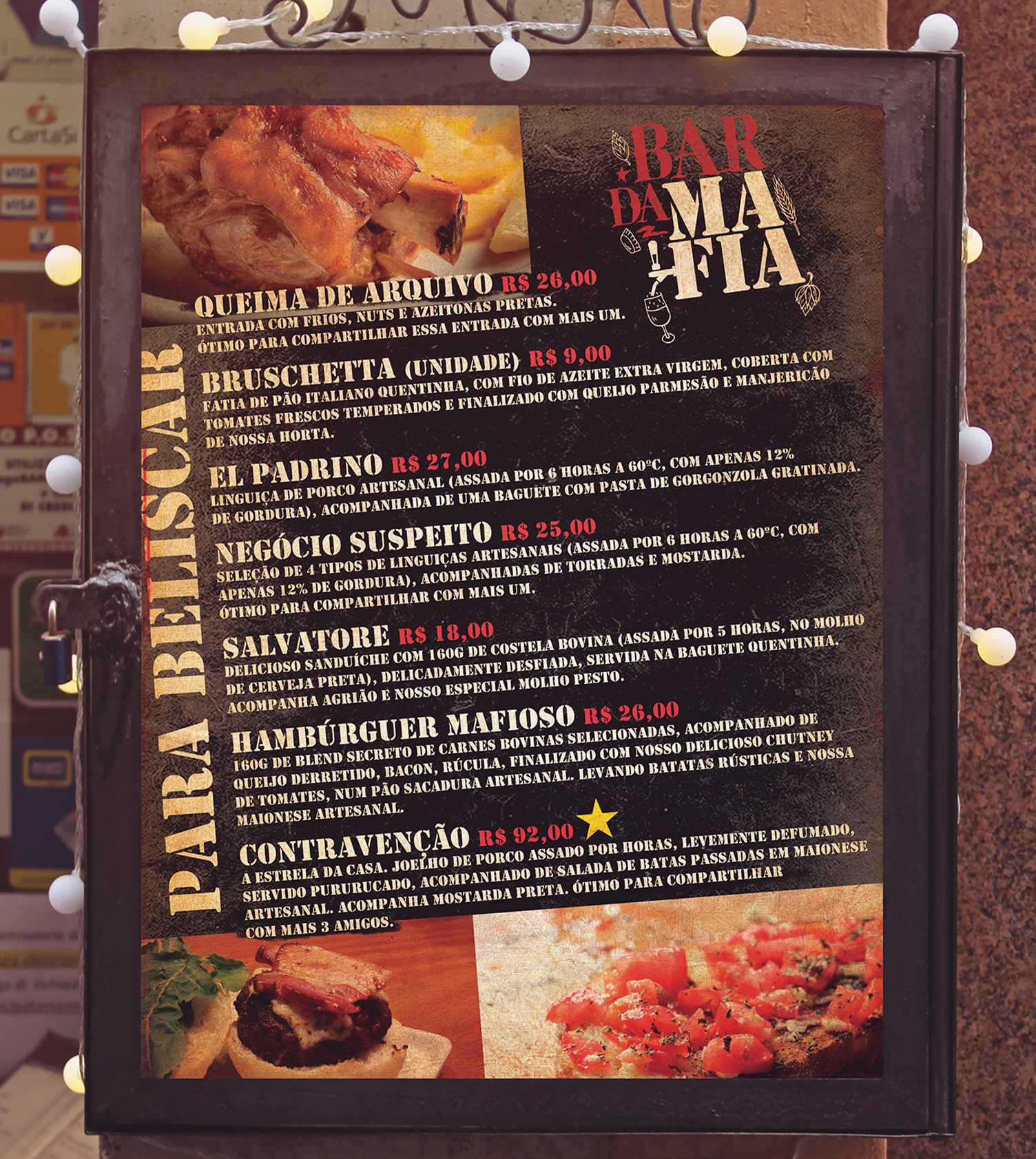 BAR DA MAFIA Um cardápio para um restaurante chamado bar da ma fria