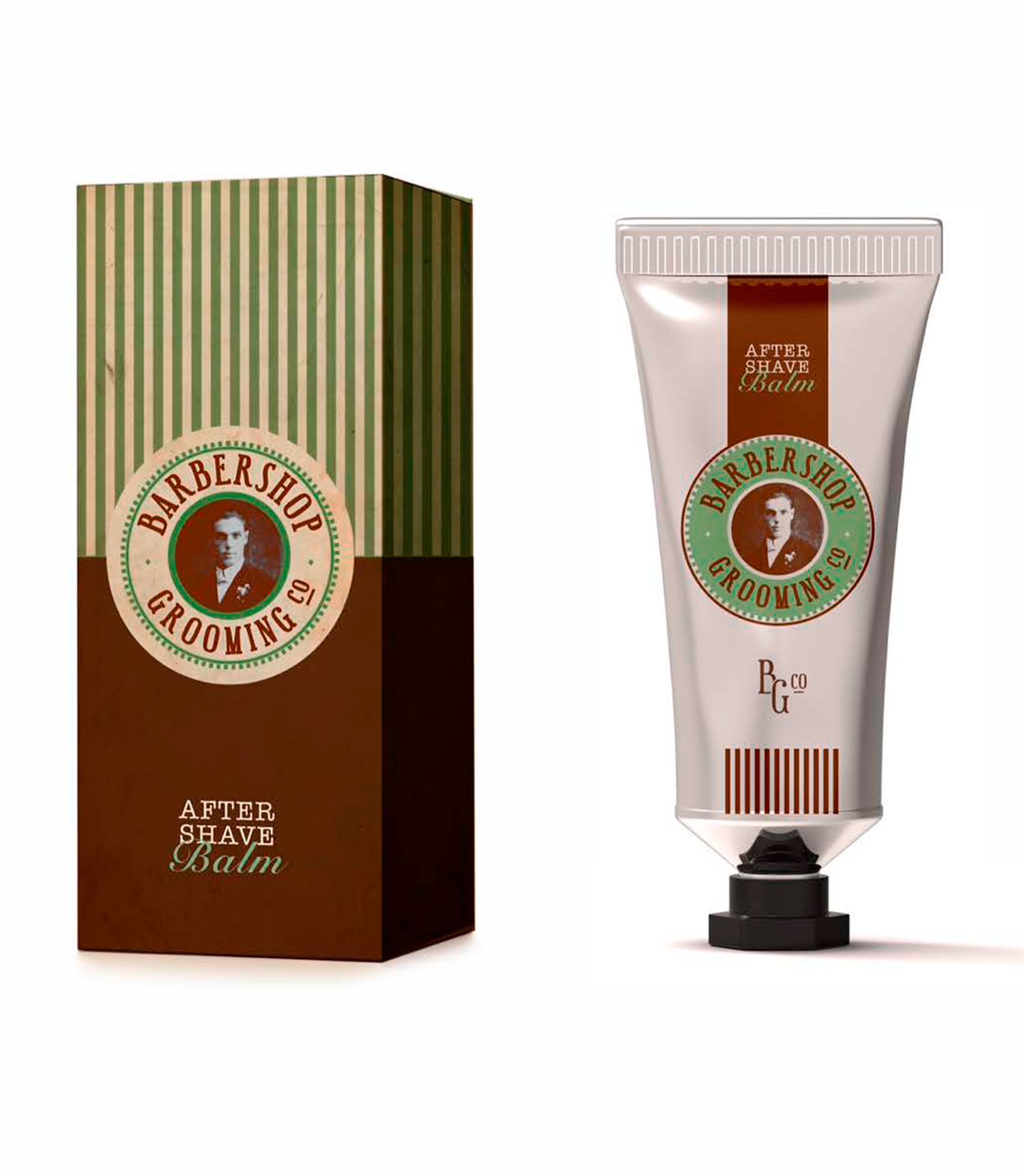 Um tubo de creme de barbearia ao lado de uma caixa.