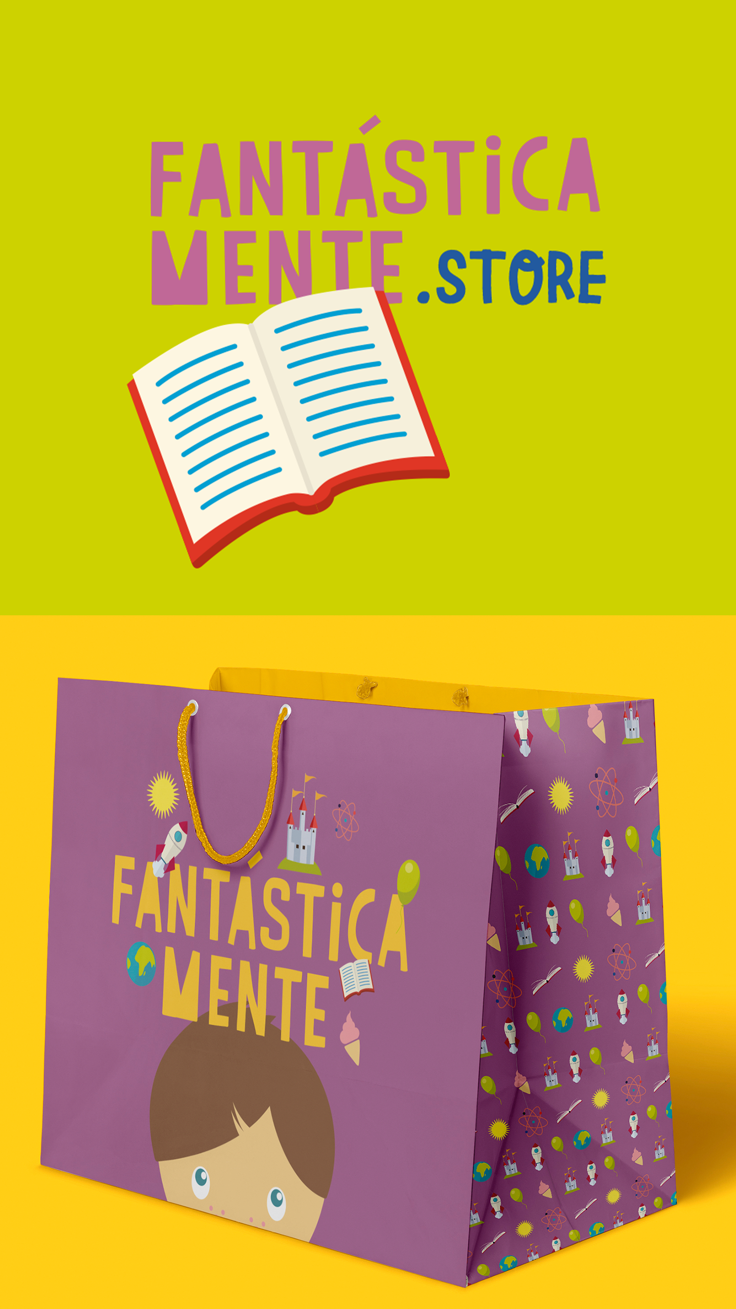 Uma bolsa roxa com a inscrição Fantastica Mente Store
