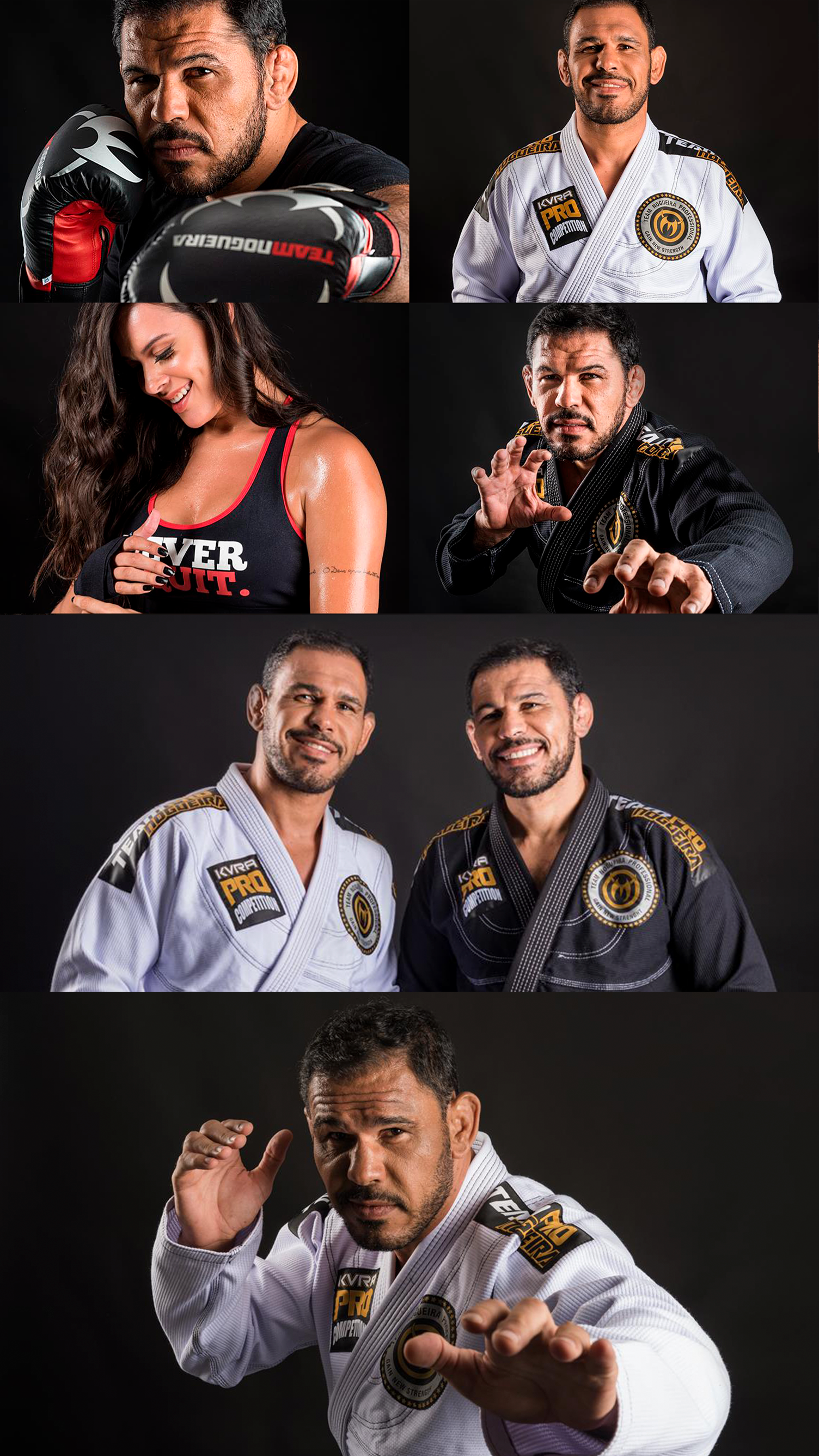 Uma colagem de fotos de um homem e uma mulher em uniformes de caratê.