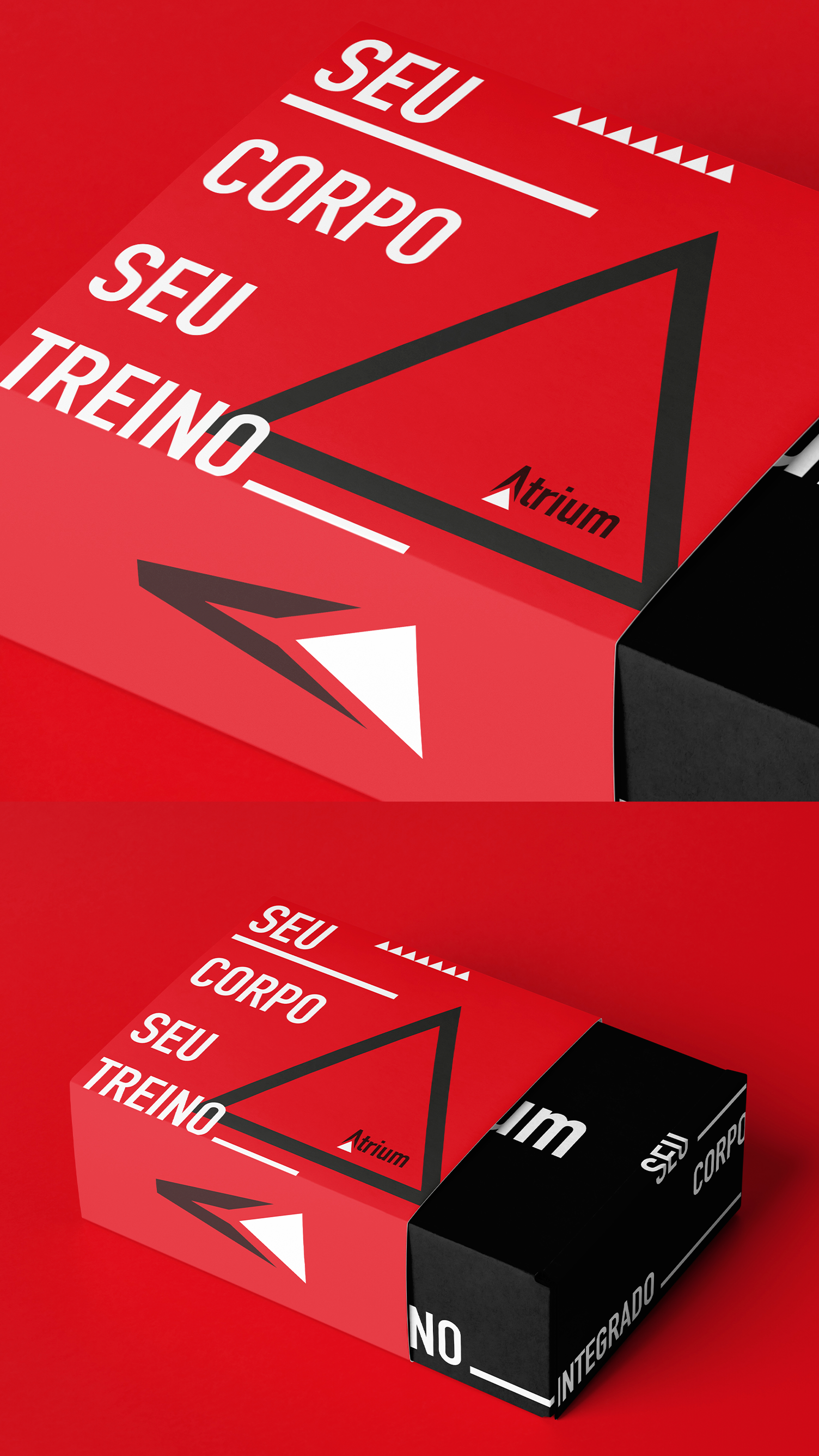ATRIUM A red box that says seu corpo seu treino on it