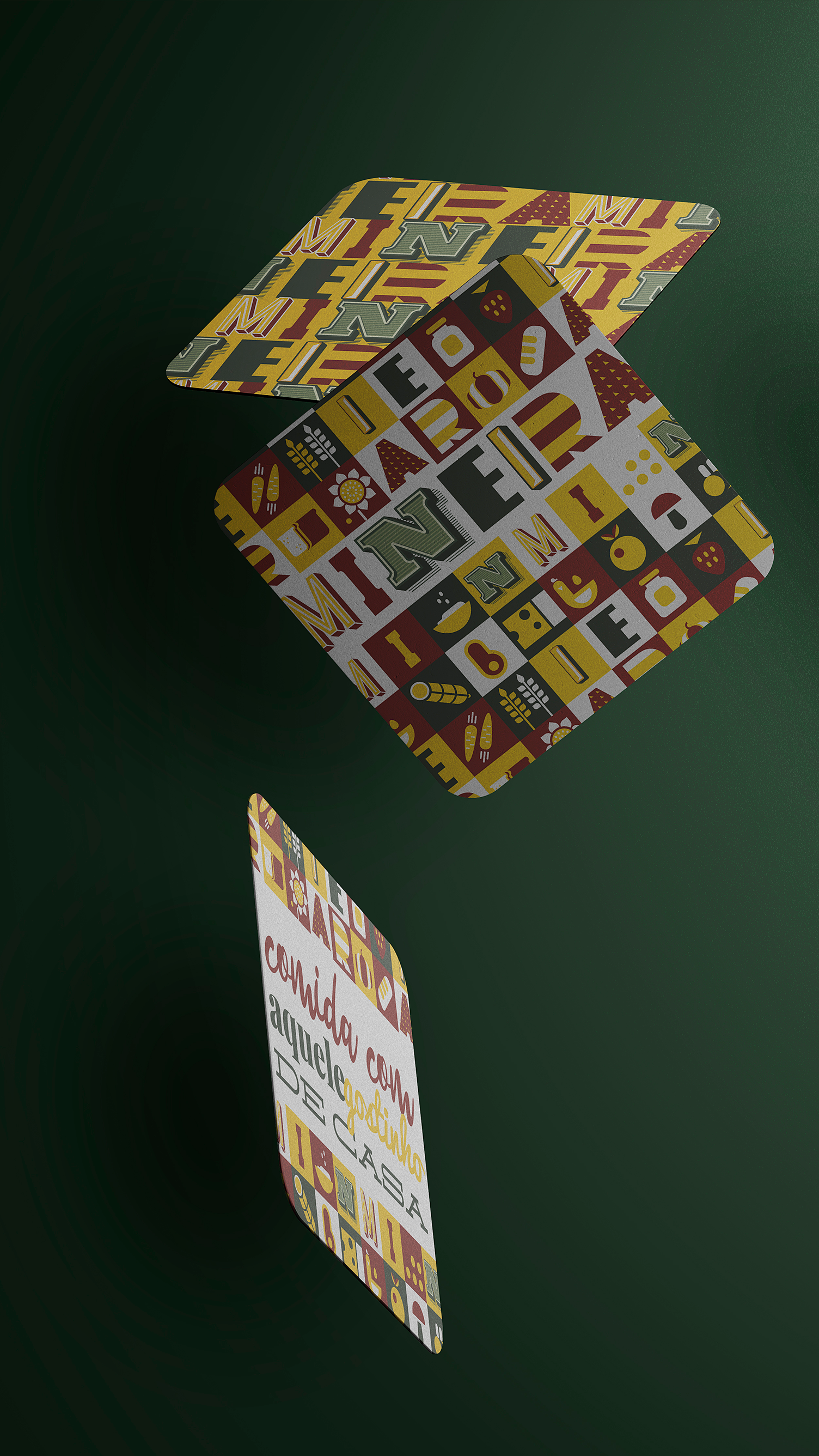 Duas cartas com um padrão estão voando no ar.