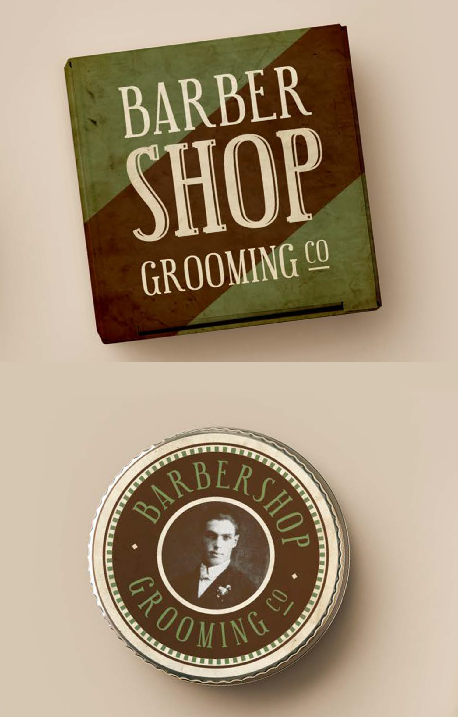 Uma placa que diz barber shop grooming co.