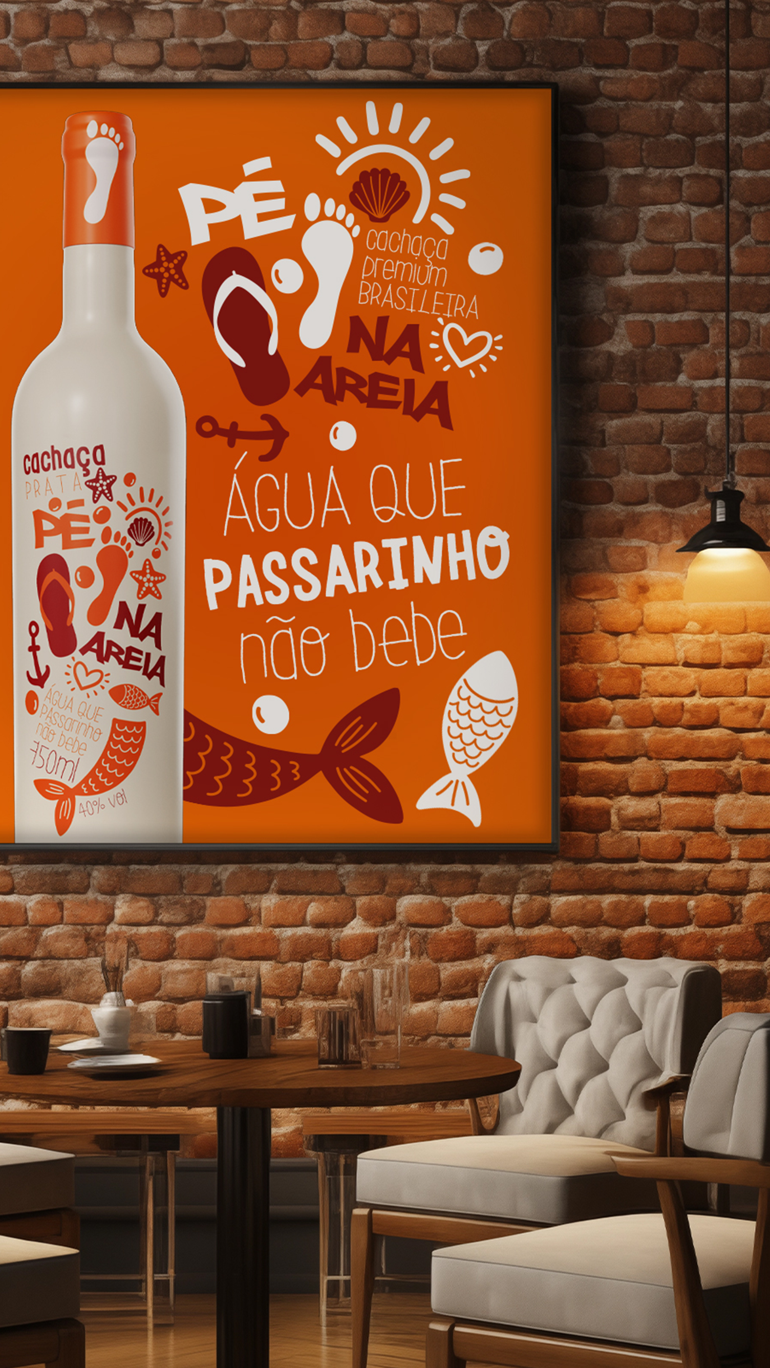 Pé na Areia Cachaça Um conjunto de pegadas com as palavras na areia