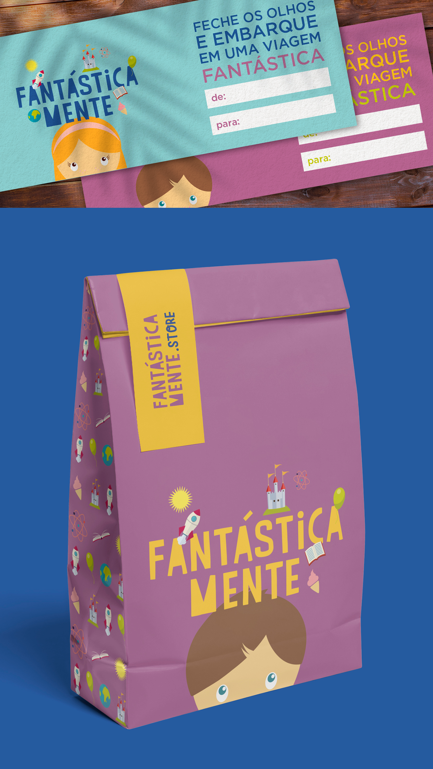 Um saco de papel roxo com um adesivo amarelo que diz fantastica mente