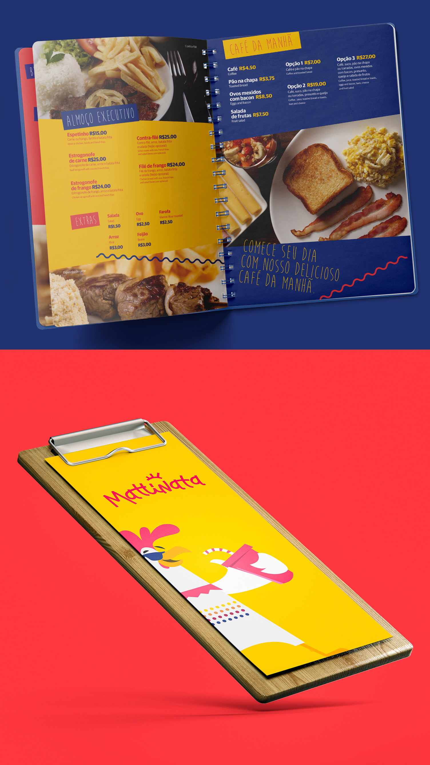 Mattinata Um menu de um restaurante é exibido em uma área de transferência.