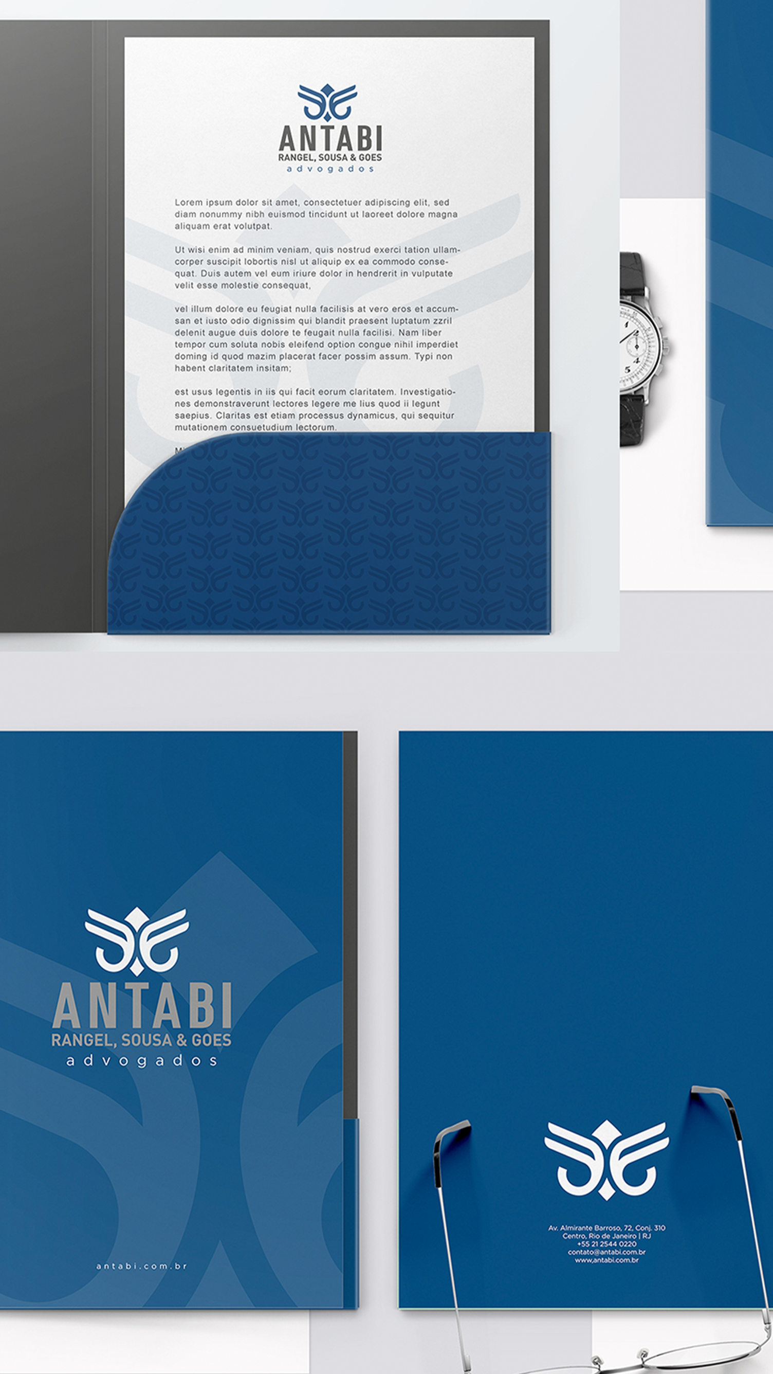 Antabi, Rangel, Sousa, & Goes A blue folder with a piece of paper in it