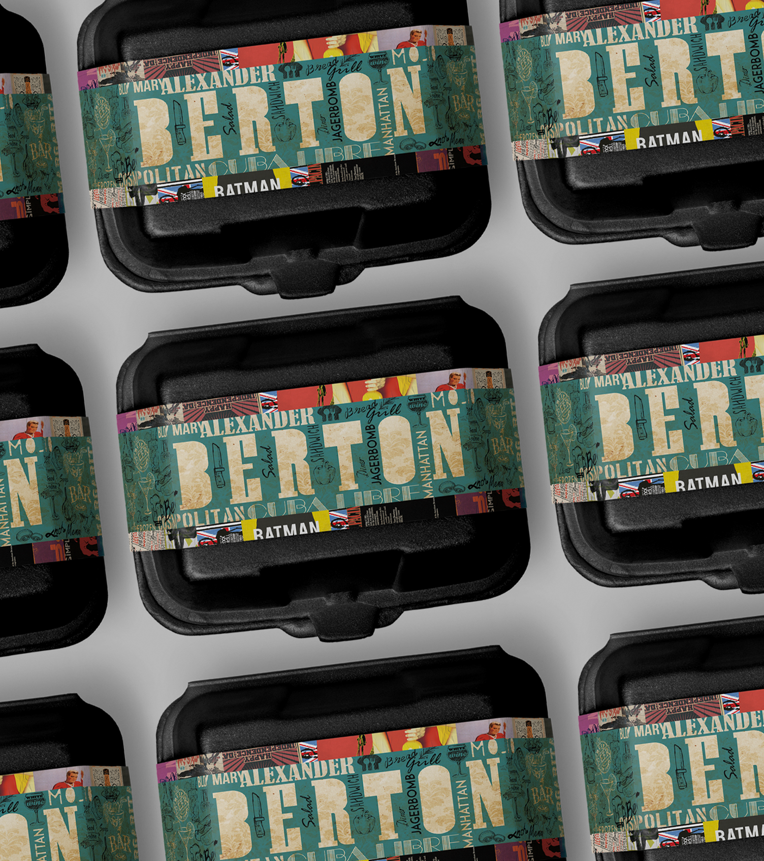 Berton Botequim e Restaurante Um monte de caixas de bento com o nome bert nelas