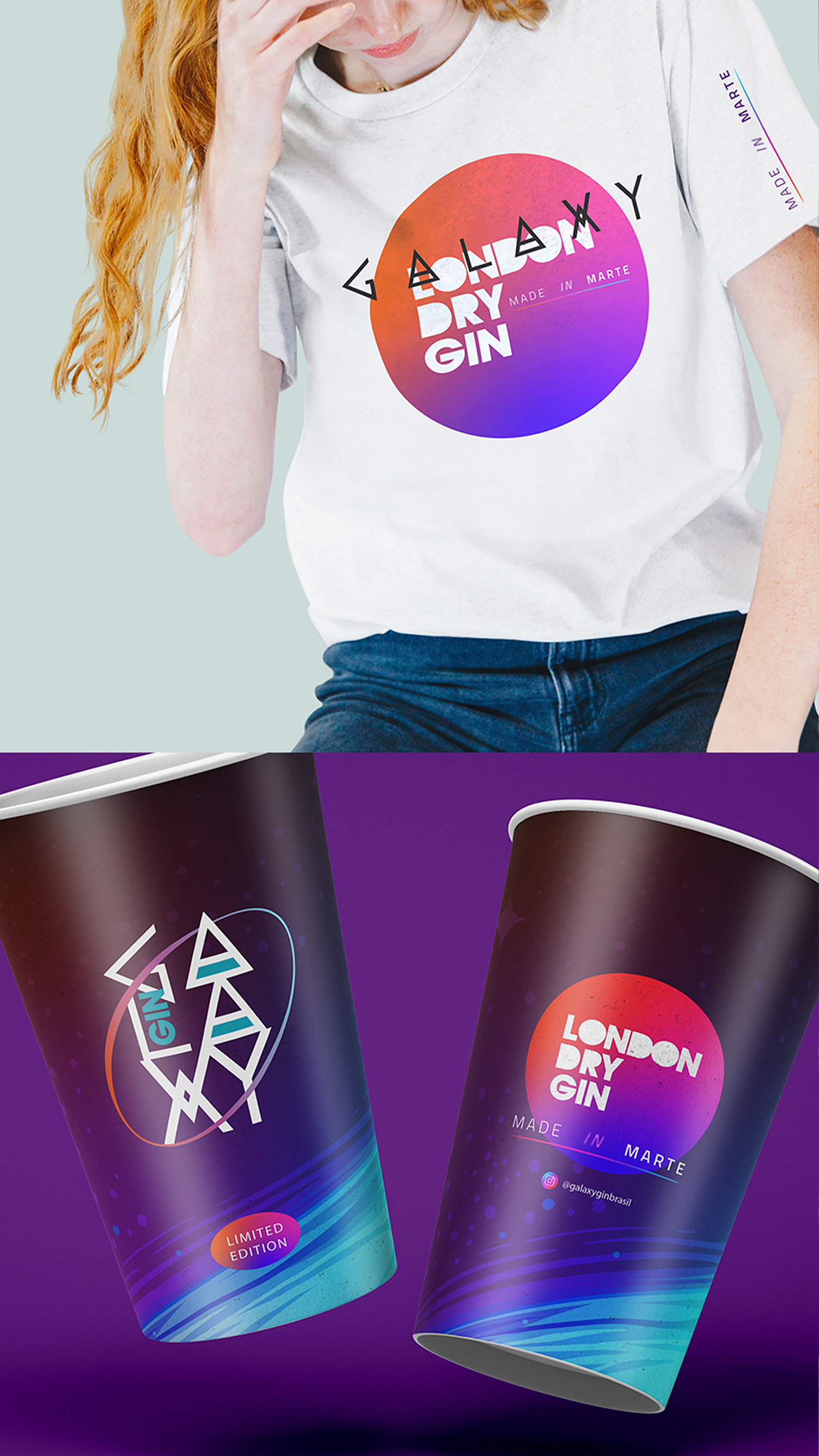 Uma mulher vestindo uma camiseta que diz gim dia da galáxia