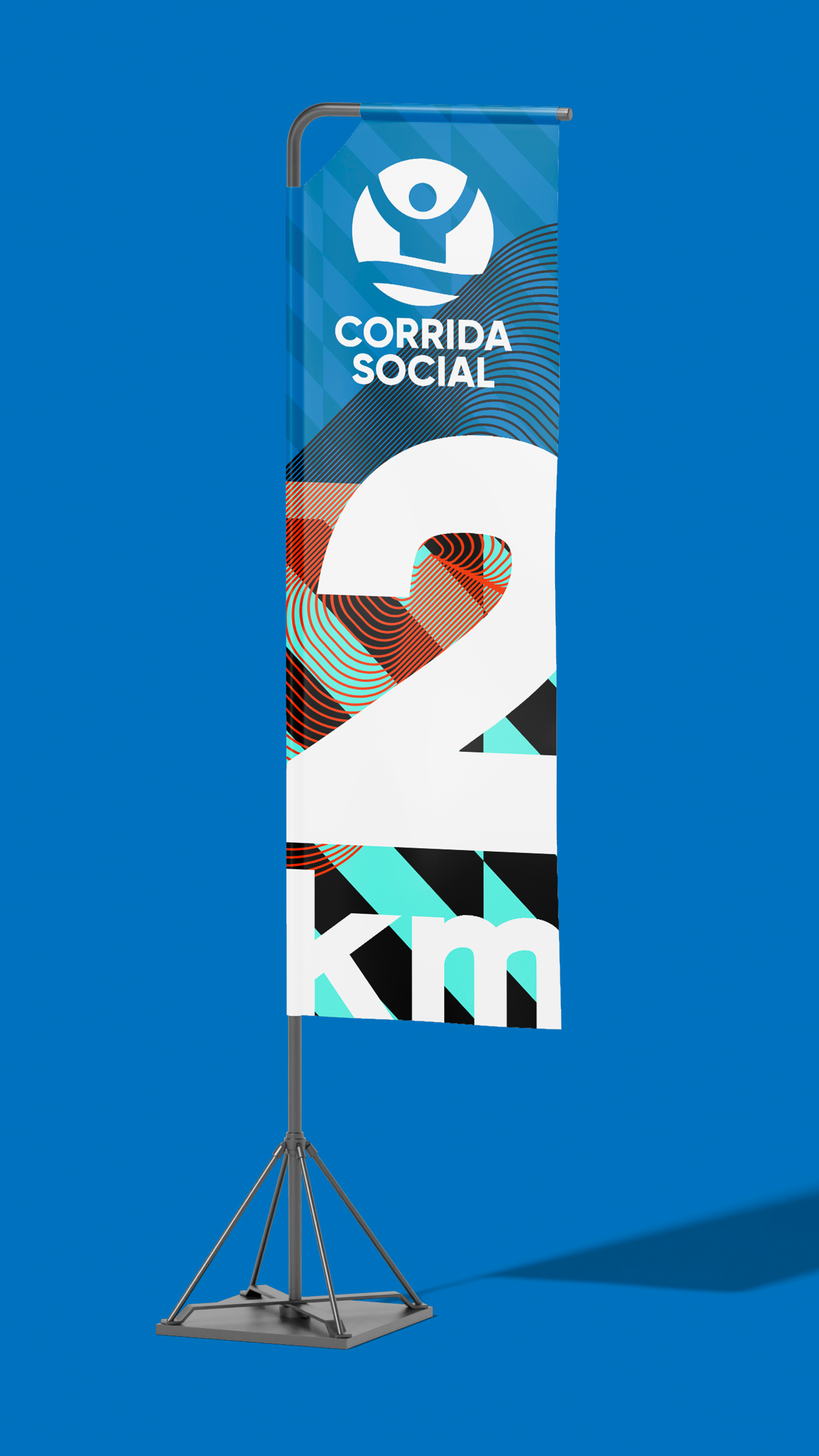 Corrida Social Uma bandeira azul com o número 2 sobre um fundo azul.