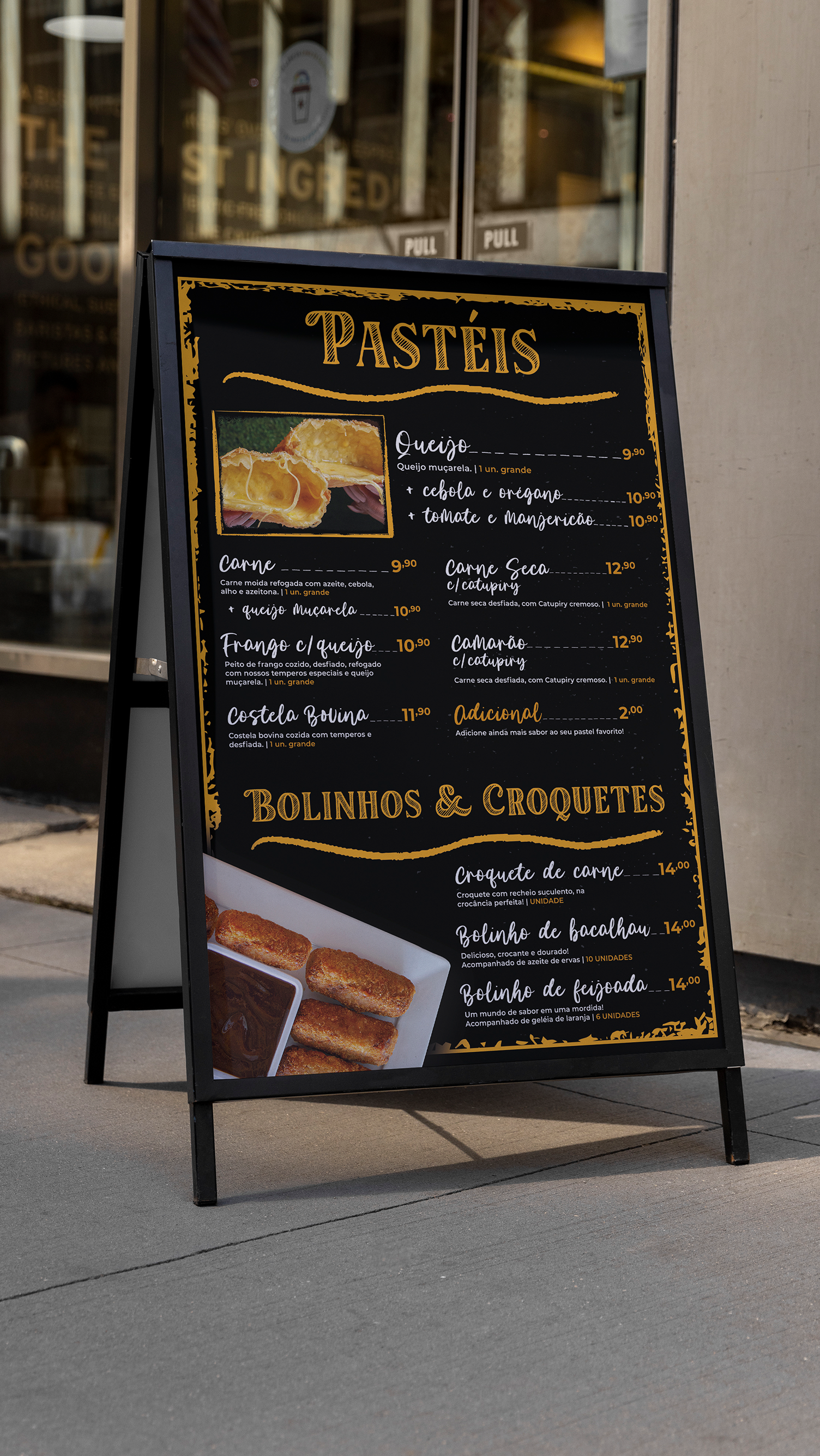 A chalkboard with a menu for pastries on it
