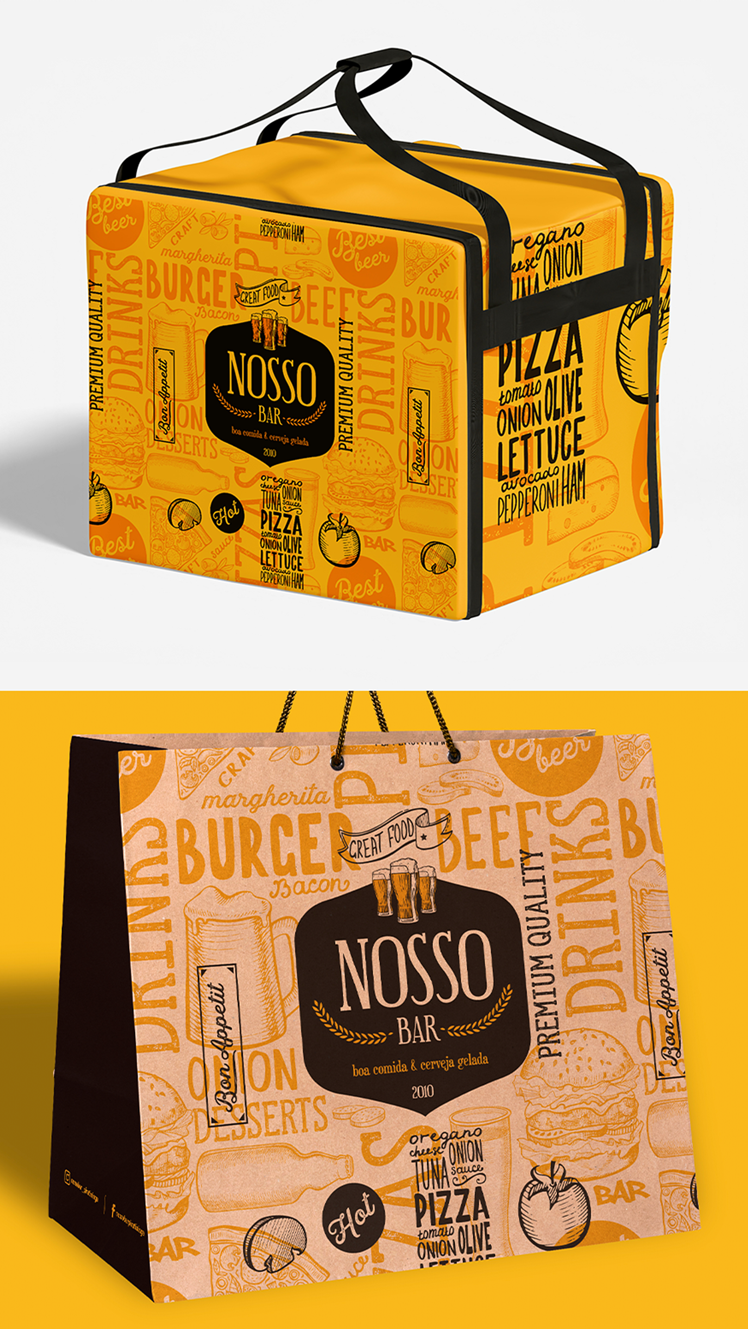 A yellow bag with the word nosso on it