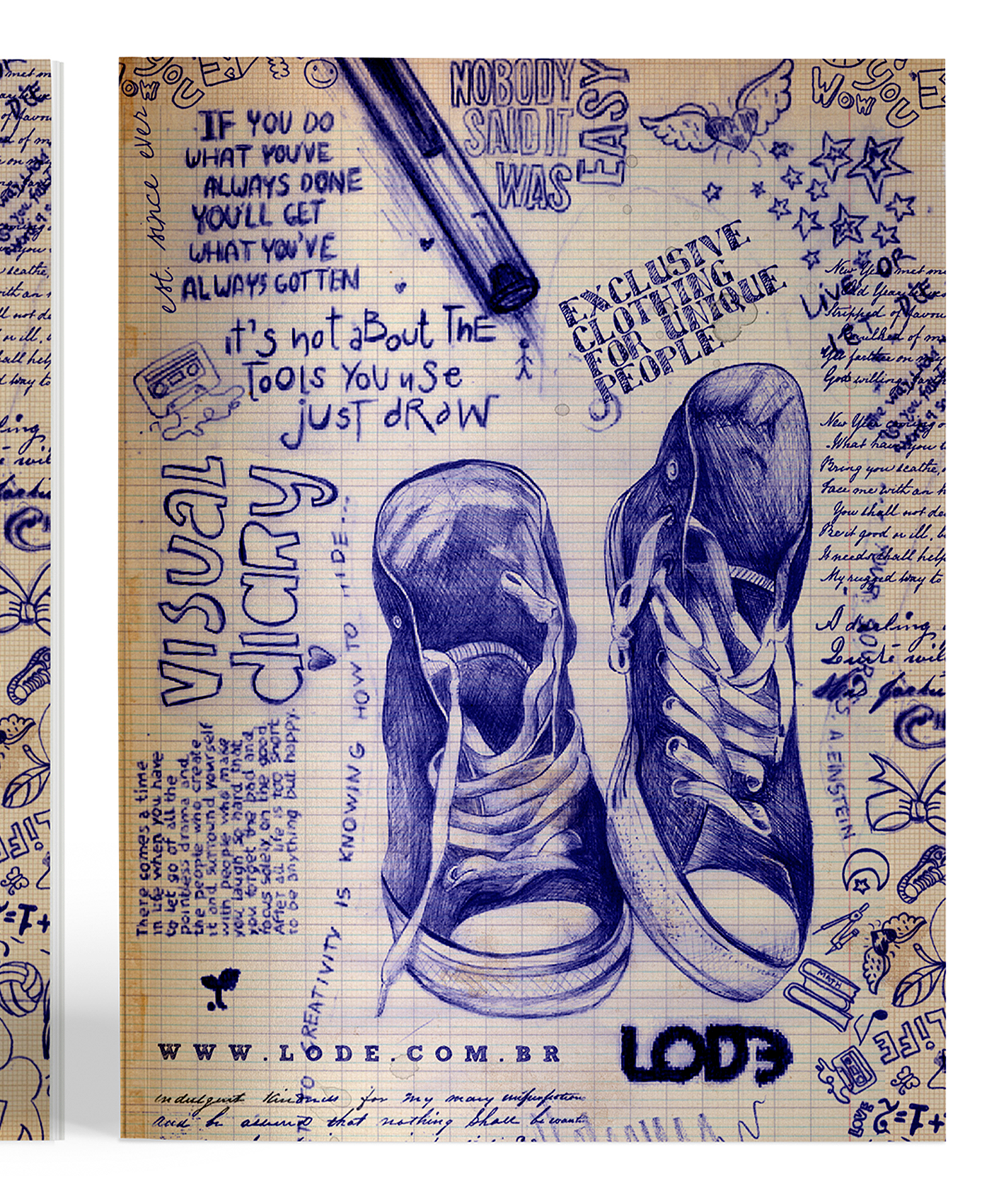 A drawing of a pair of shoes on a piece of paper