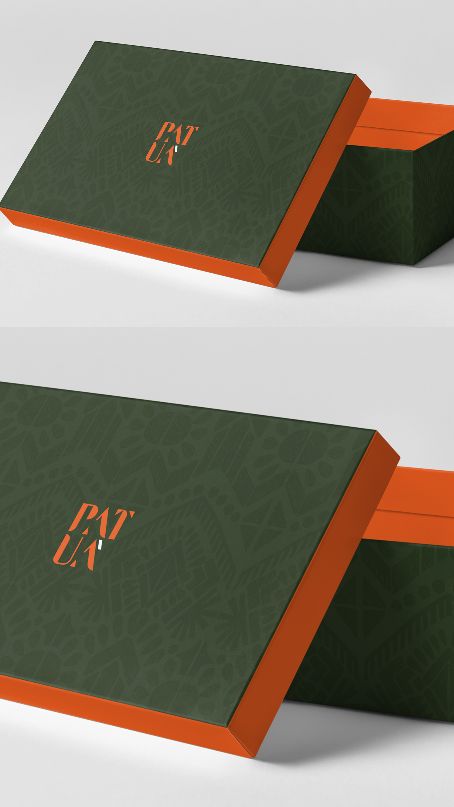 PATUÁ Two green and orange boxes are stacked on top of each other.