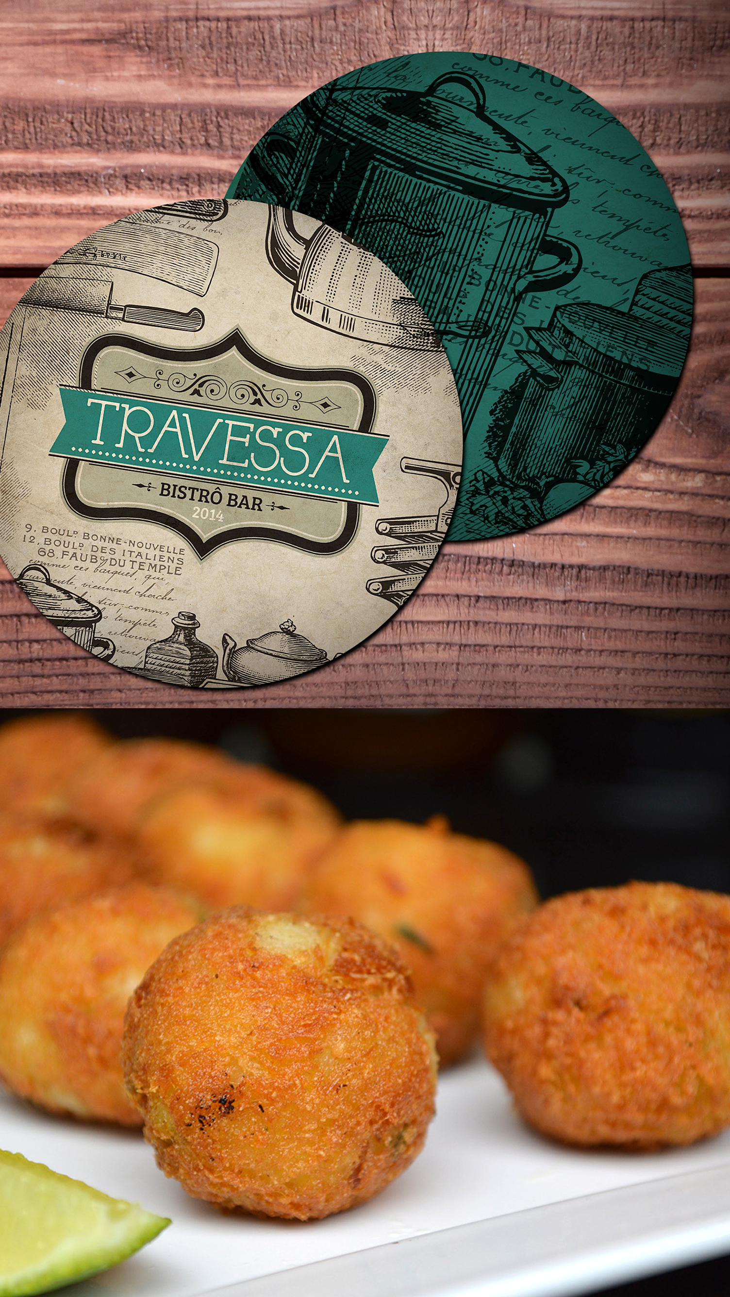 Travessa A white plate topped with fried food and a lime wedge