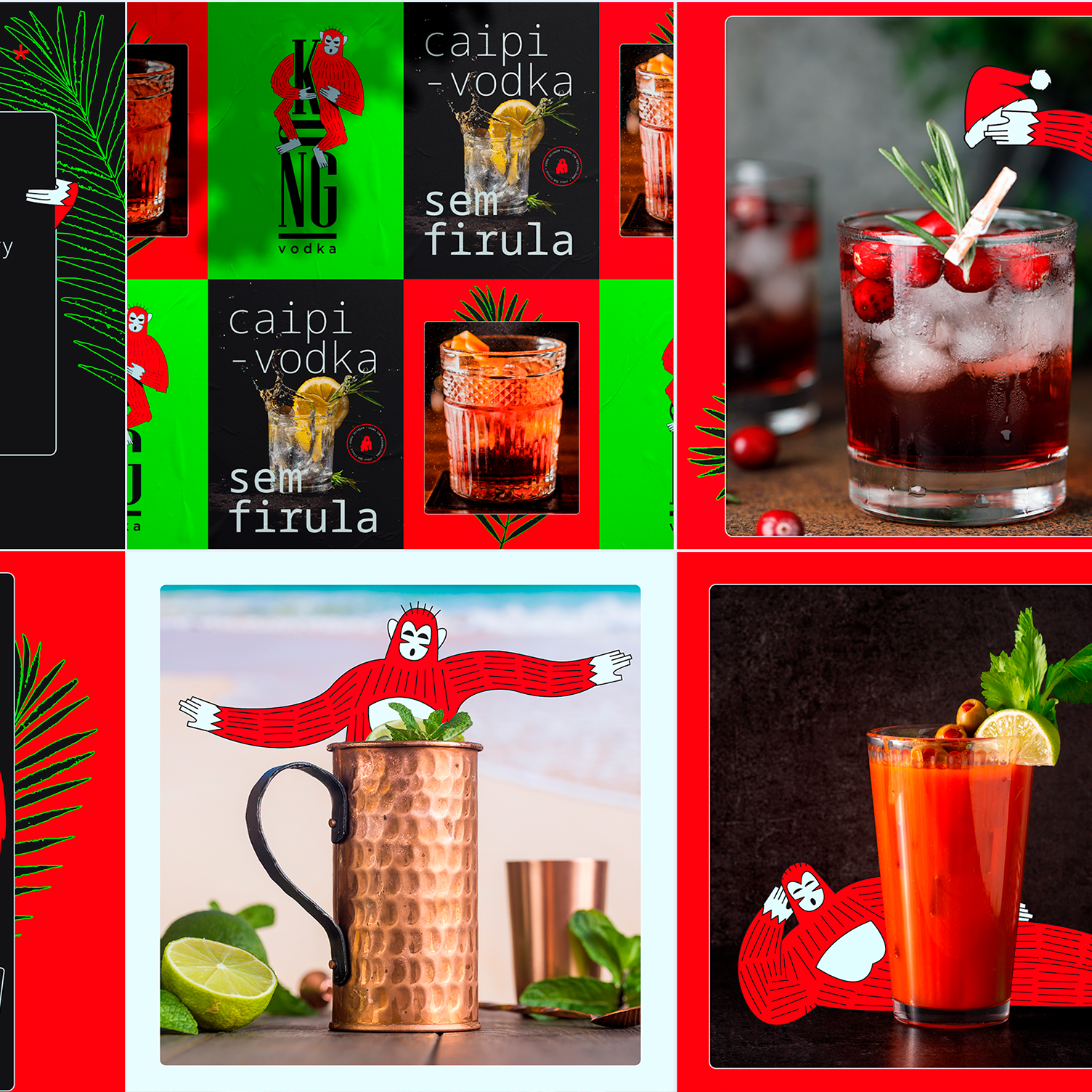 KONG Vodka Uma colagem de fotos de diferentes tipos de bebidas