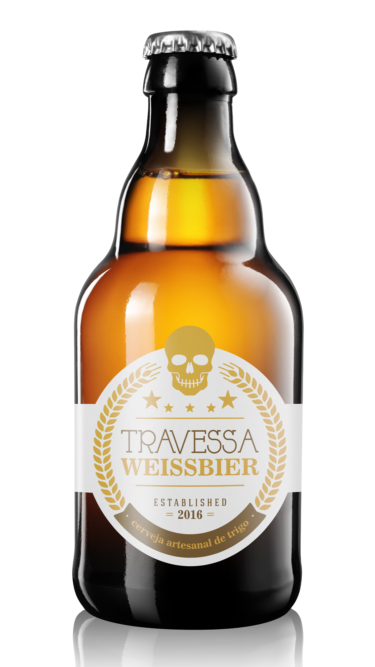 Travessa A bottle of travessa weissbier with a skull on the label