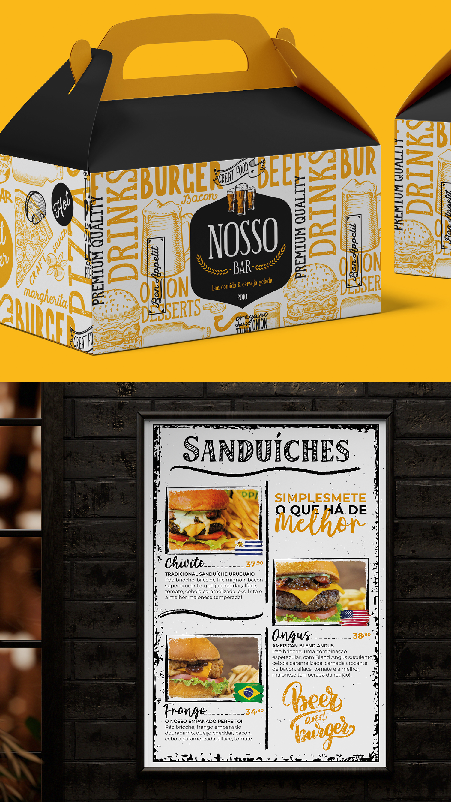 A box with a handle and a sign that says sandwiches