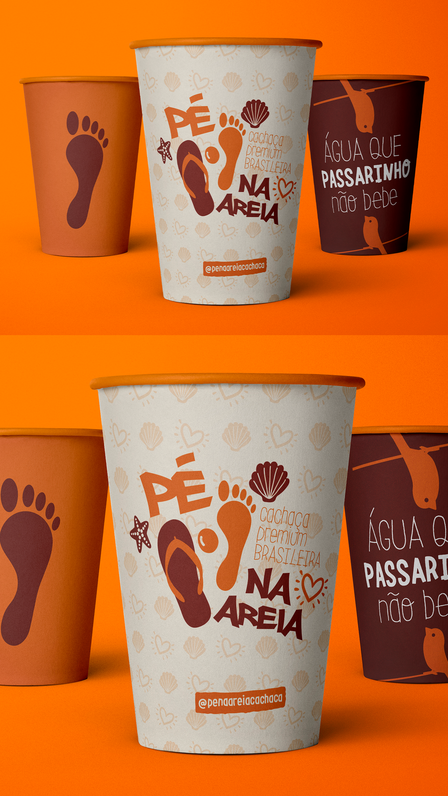 Pé na Areia Cachaça Um conjunto de pegadas com as palavras na areia