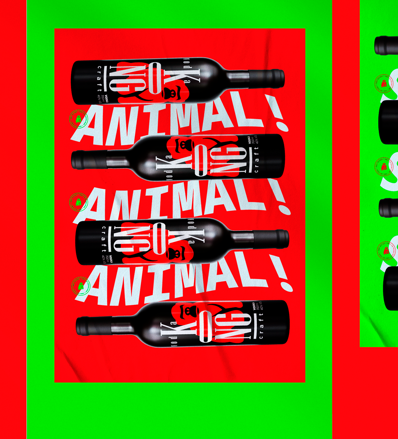 KONG Vodka Um pôster com garrafas de vinho e as palavras `` animal animal animal animal ''