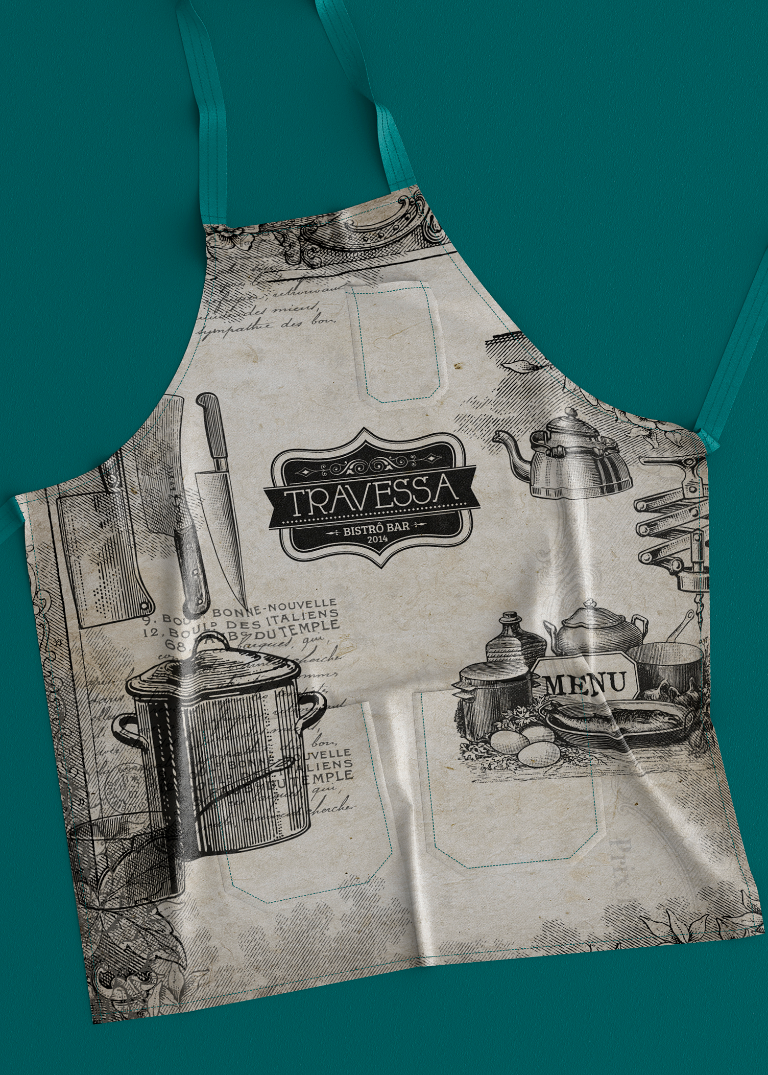 Travessa An apron with a picture of a man and woman on it