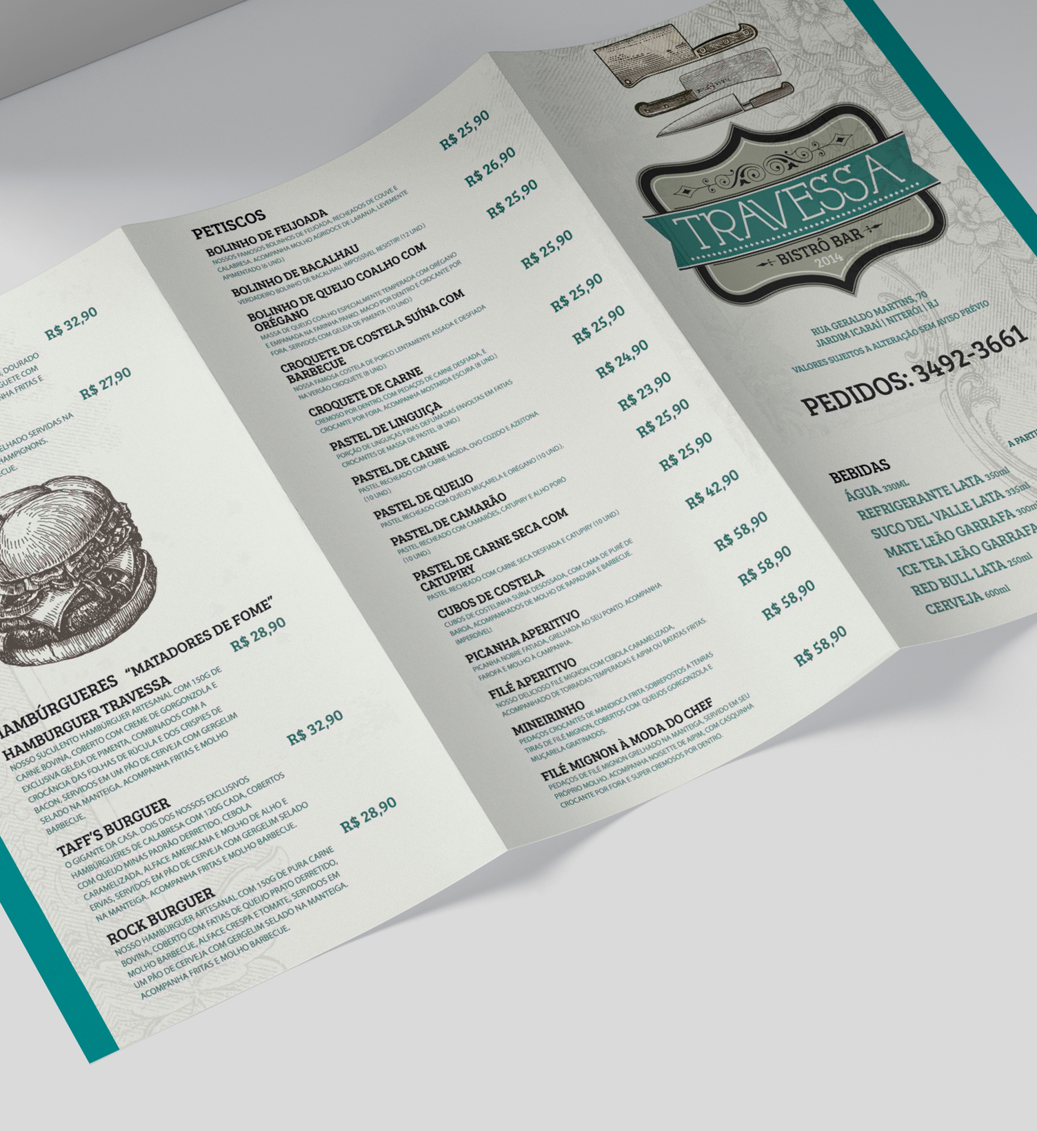 Travessa A menu with a picture of a hamburger on it