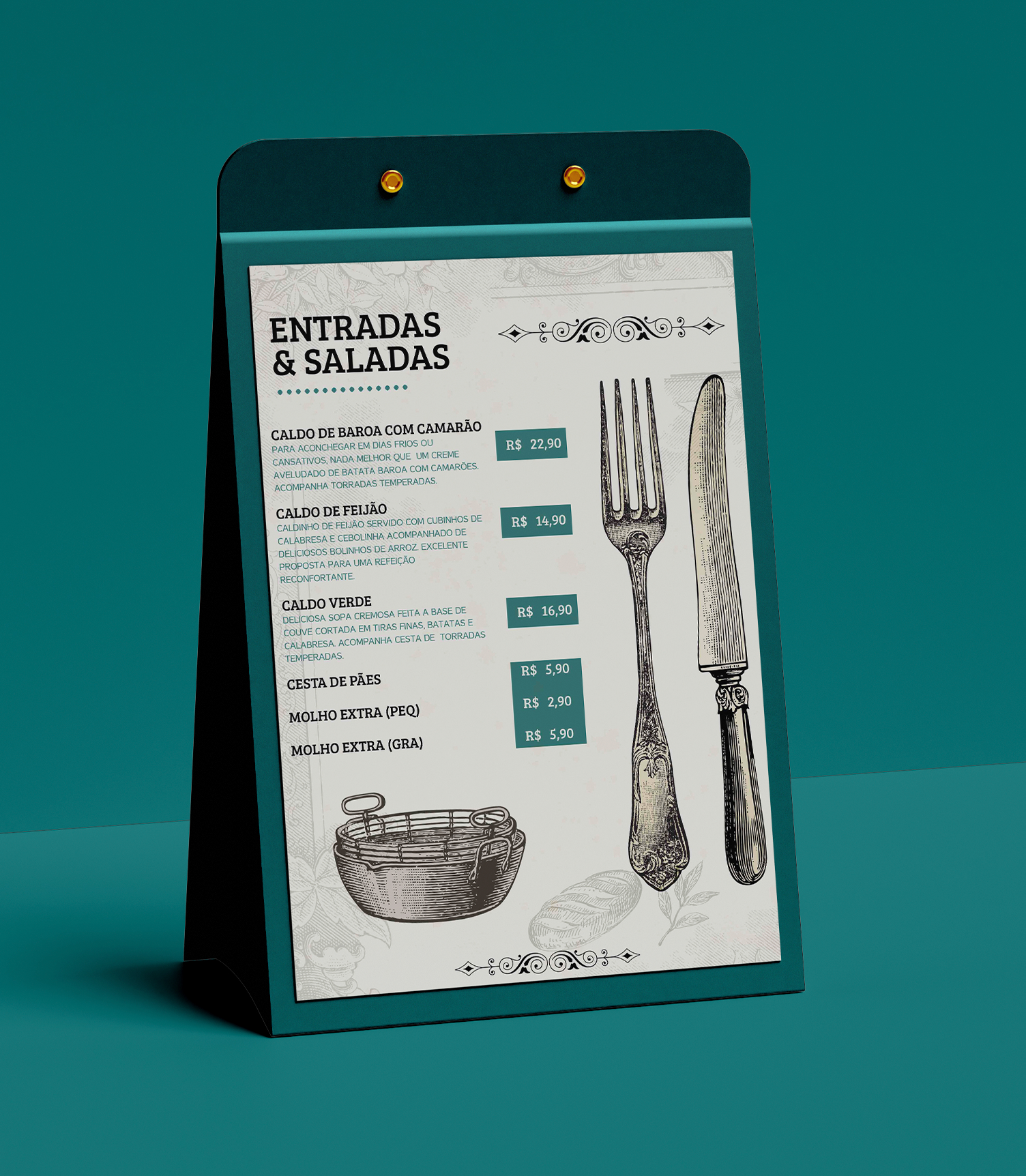 Travessa A menu that says entradas & saladas on it