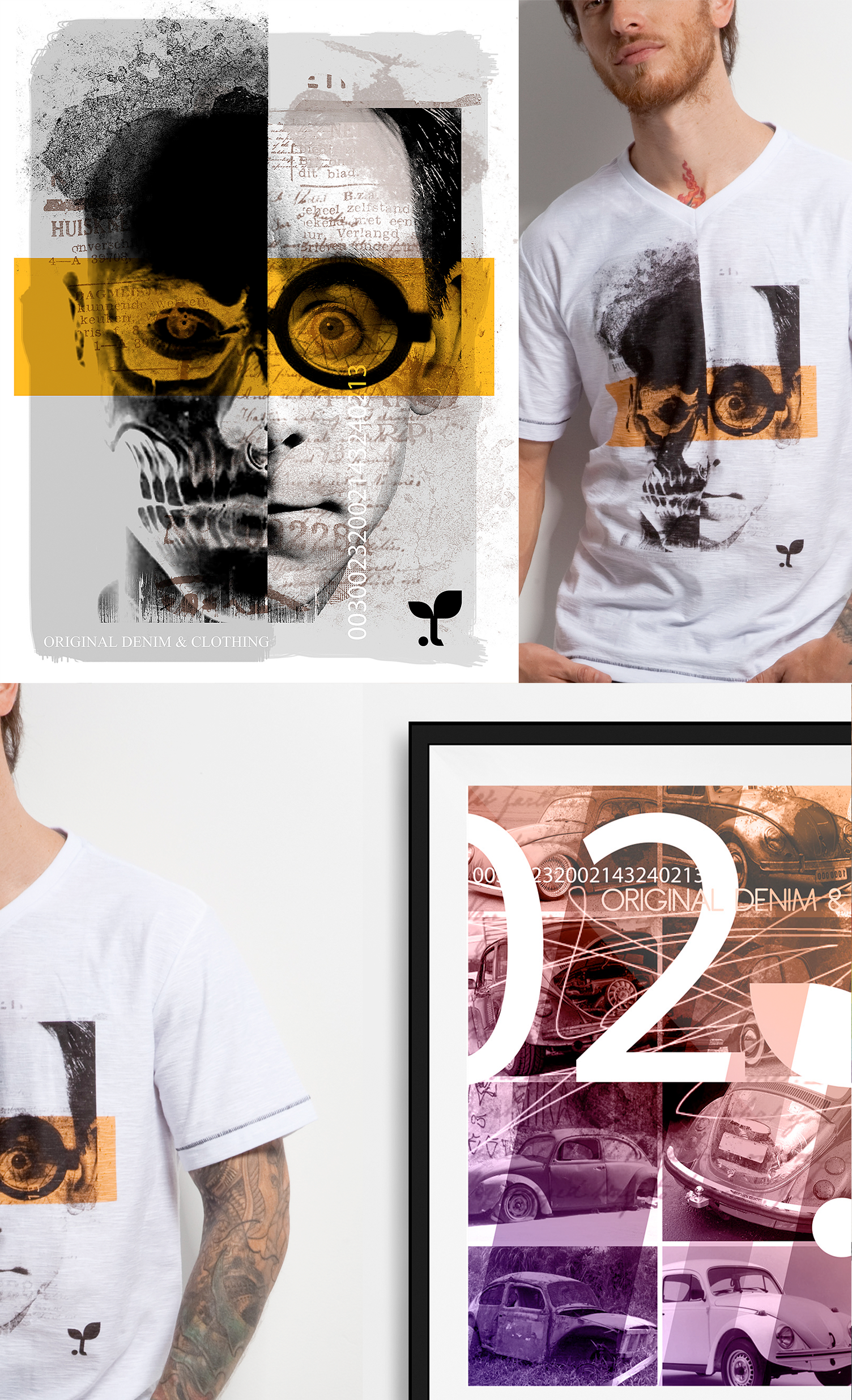 A man wearing a white t-shirt with a picture of a skull on it