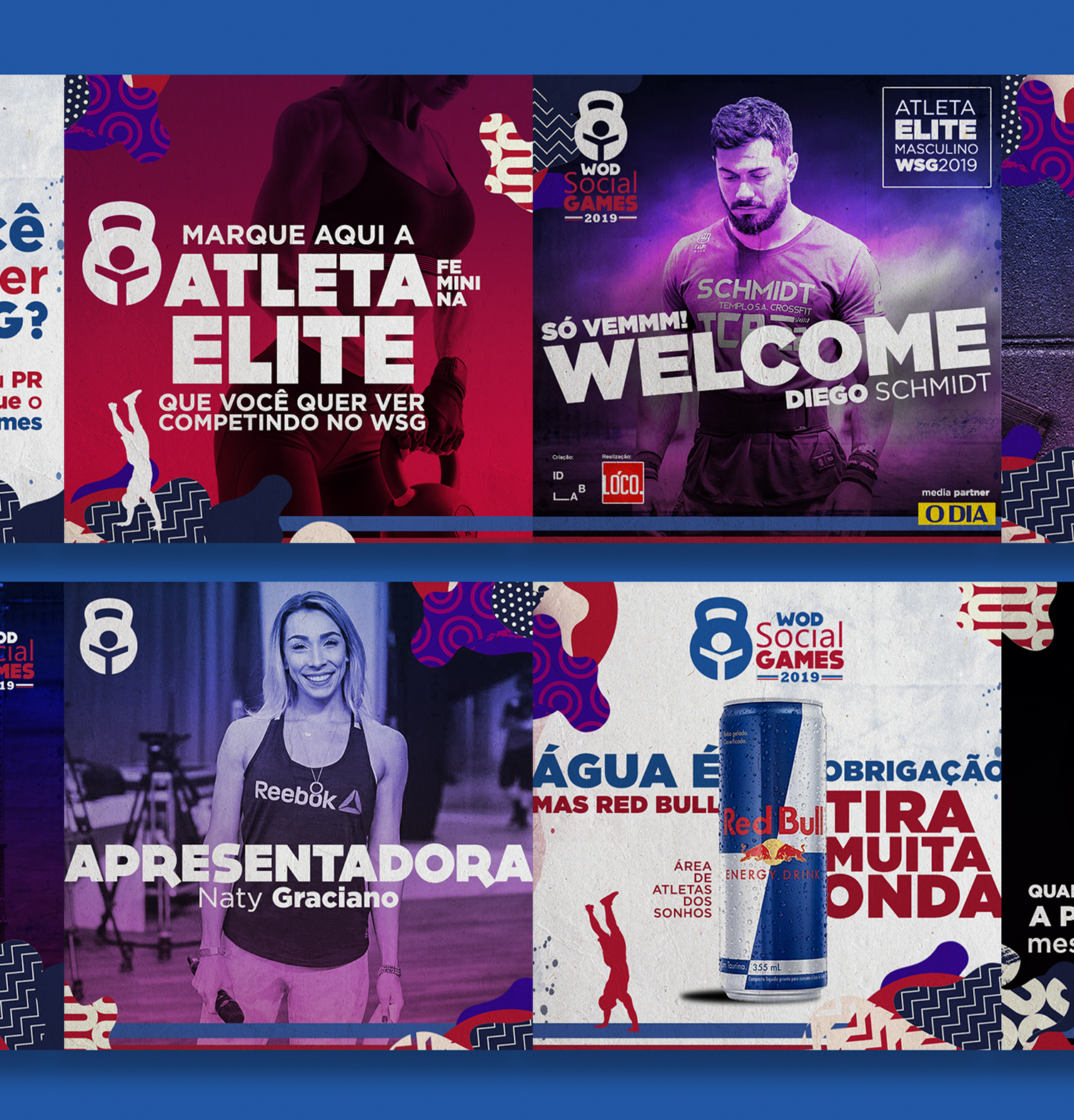 Wod Social Games Crossfit Uma colagem de anúncios de uma empresa chamada Atleta elite