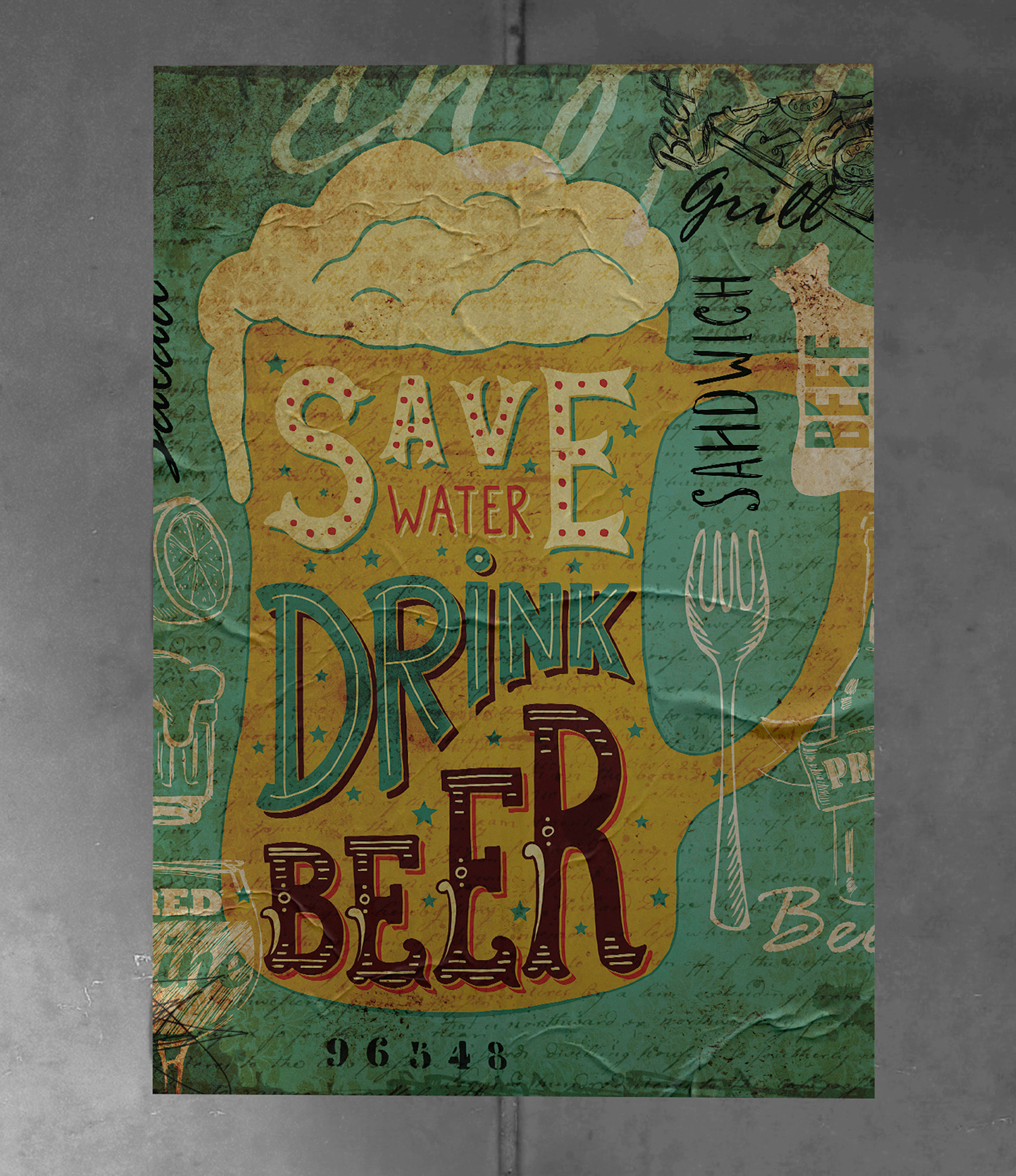 Um cartaz que diz economize água beba cerveja