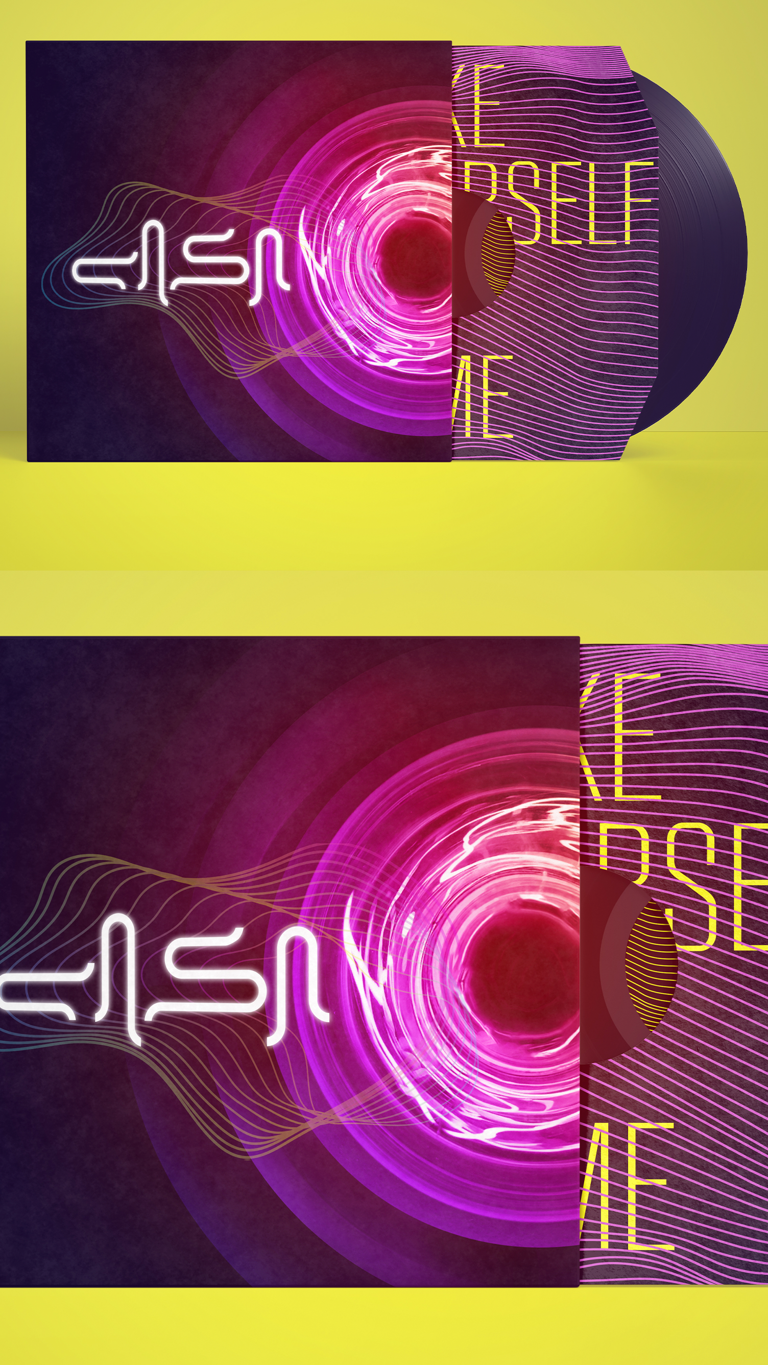 Uma capa de CD com um redemoinho roxo