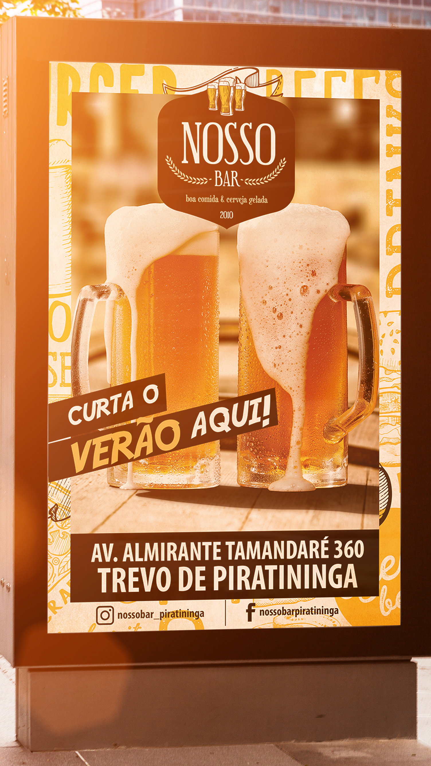A billboard with two mugs of beer on it