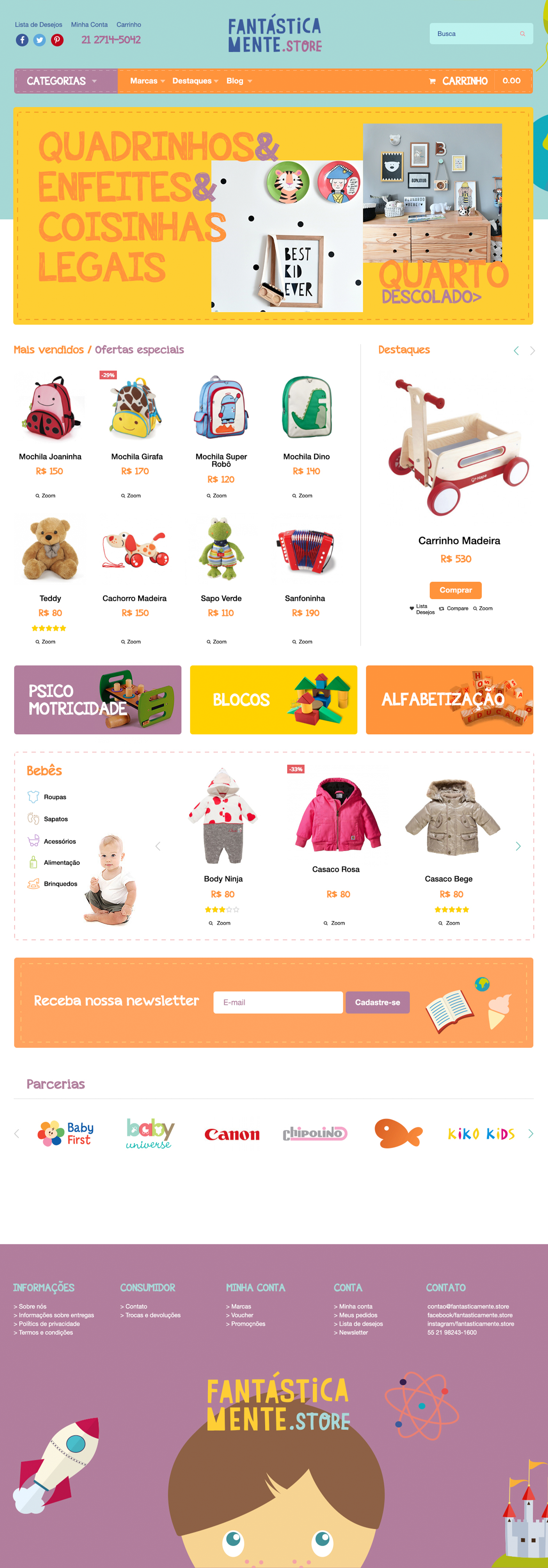 Uma captura de tela do site de uma loja de roupas infantis.