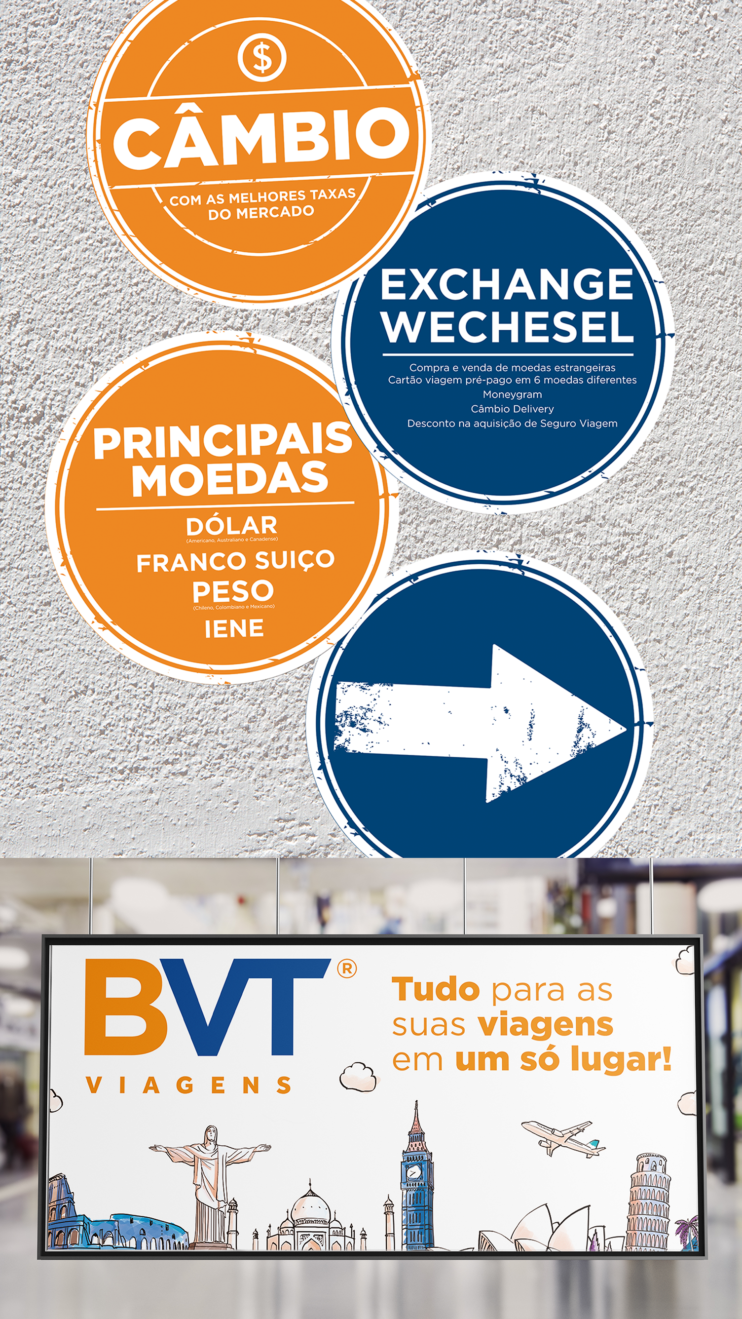 BVT Viagens Uma placa que diz bvt está pendurada na parede