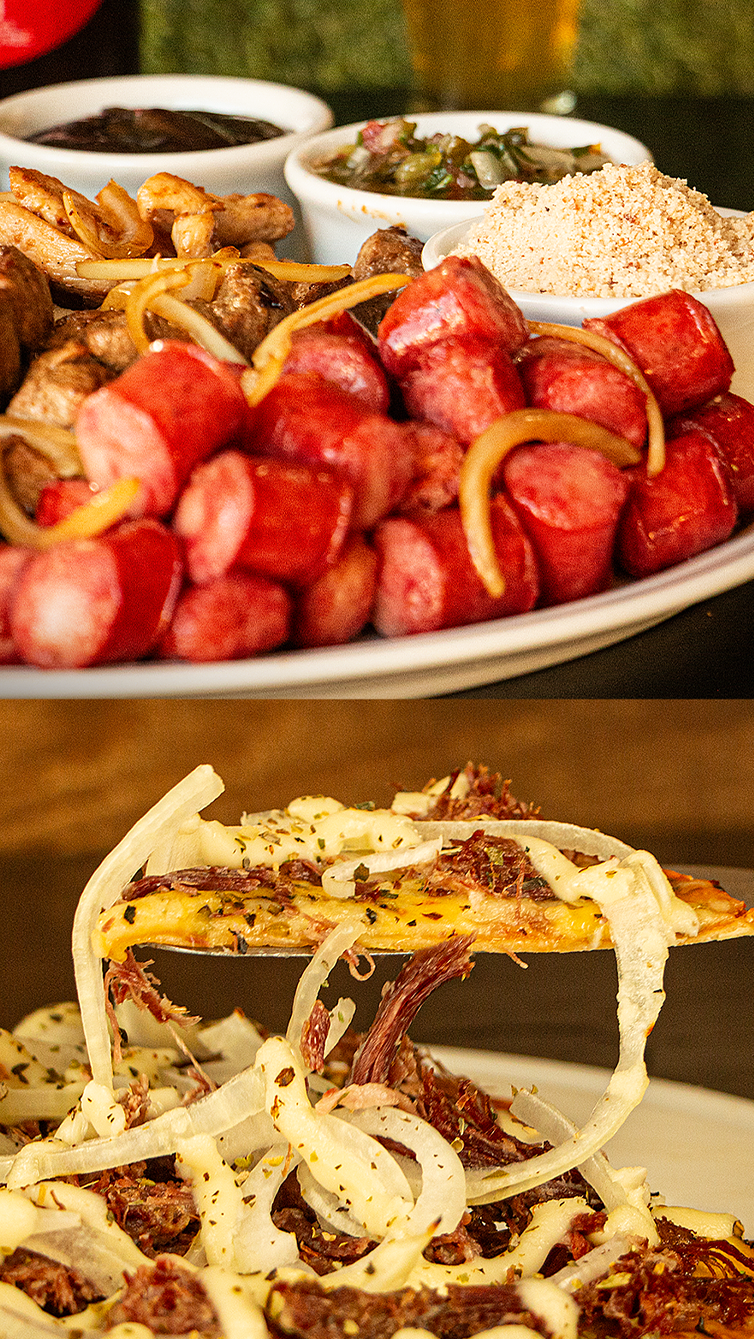 A close up of a plate of food with a slice of pizza on a table.