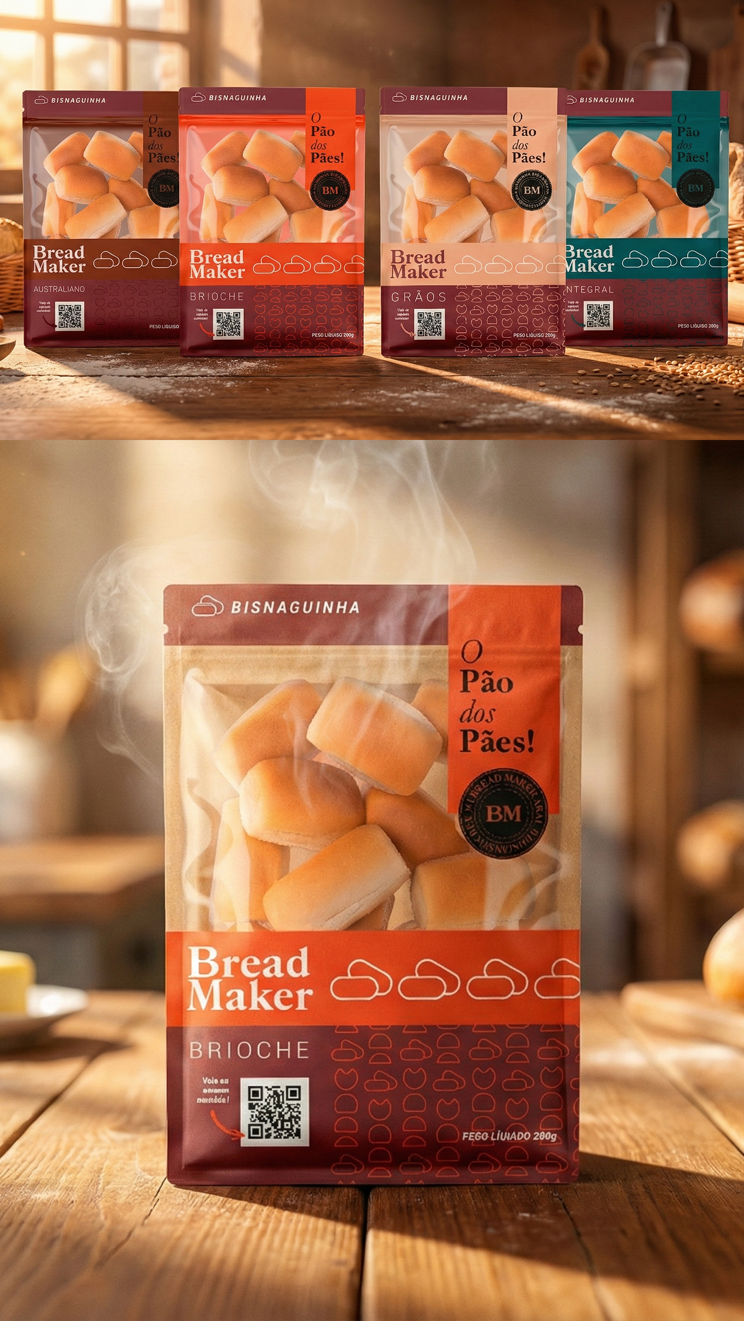 Bread Maker Design Um homem está segurando um hambúrguer na frente de uma multidão de pessoas.