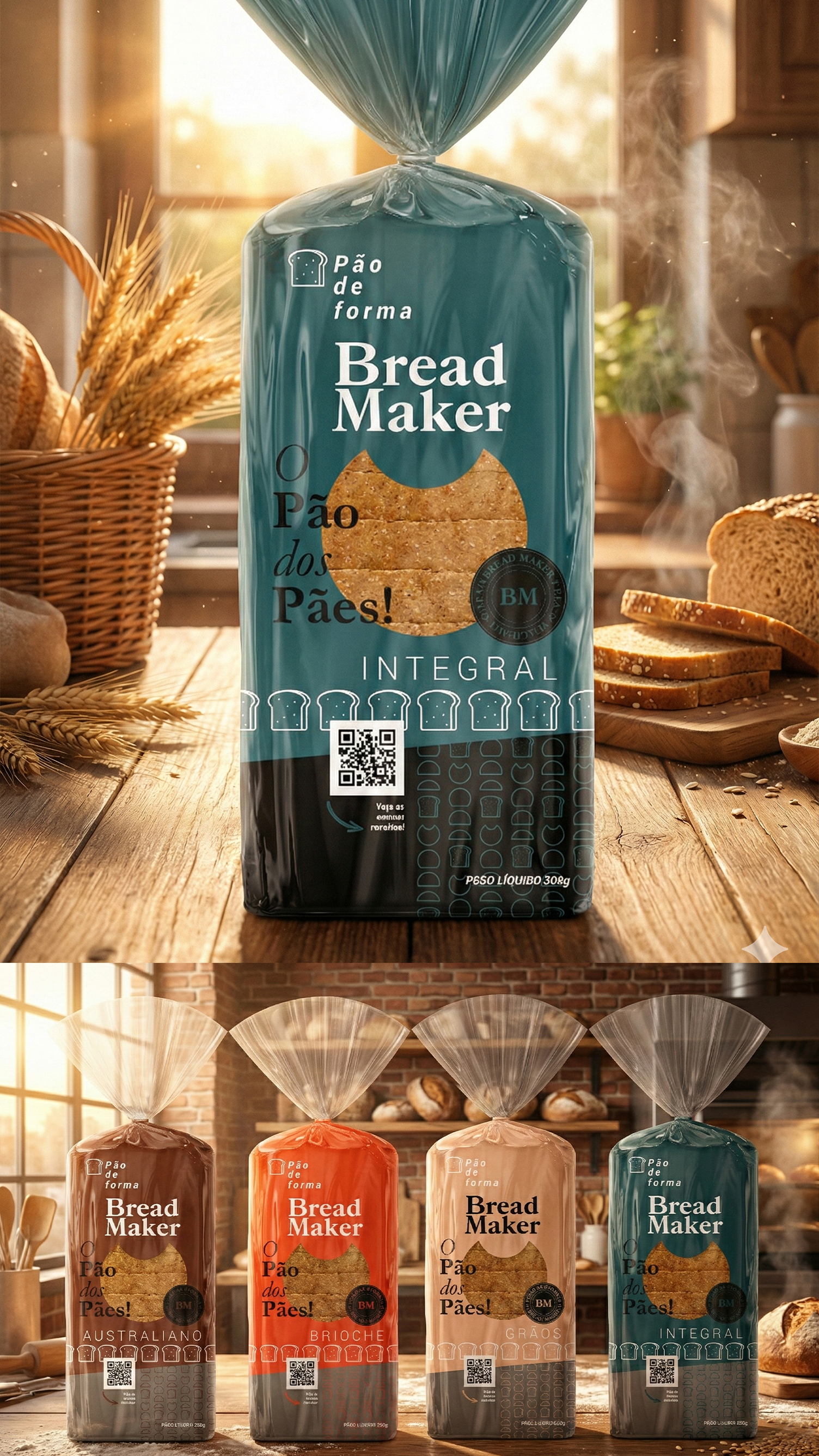 Bread Maker Design Um homem está segurando um hambúrguer na frente de uma multidão de pessoas.