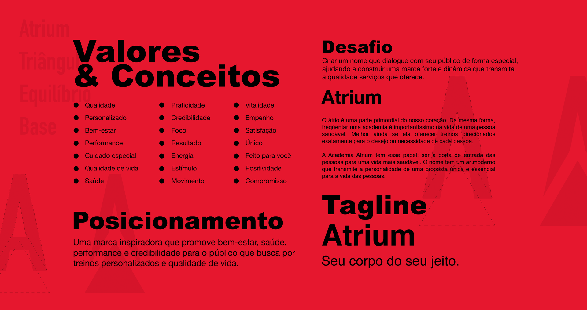 ATRIUM Um fundo vermelho com as palavras valores e conceitos nele