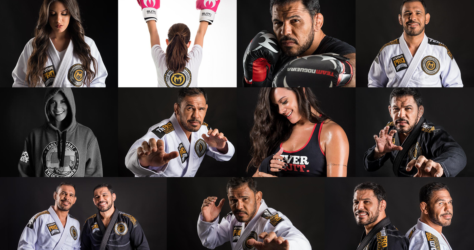 Uma colagem de fotos de uma mulher e um homem com luvas de boxe.