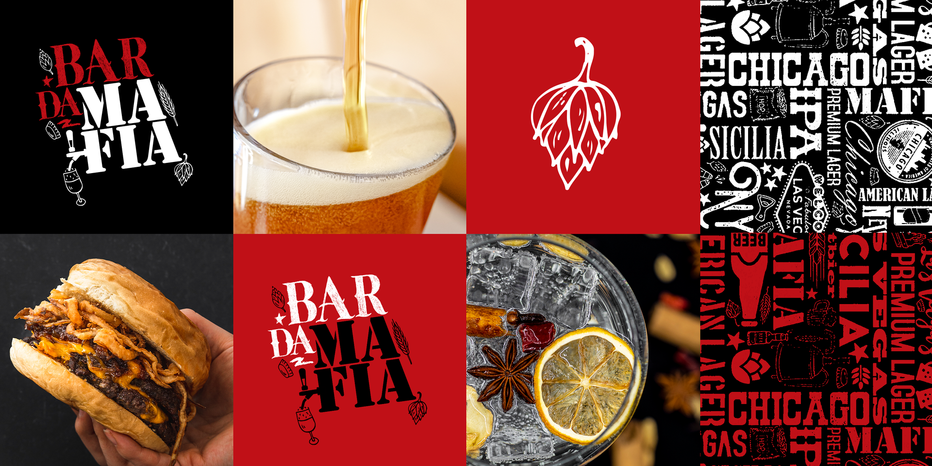 BAR DA MAFIA Uma pessoa está segurando um sanduíche e um copo de cerveja