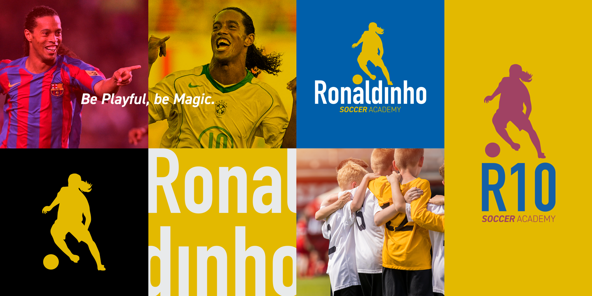 Ronaldinho Soccer Academy Uma colagem de logotipos de futebol ronaldinho e r10