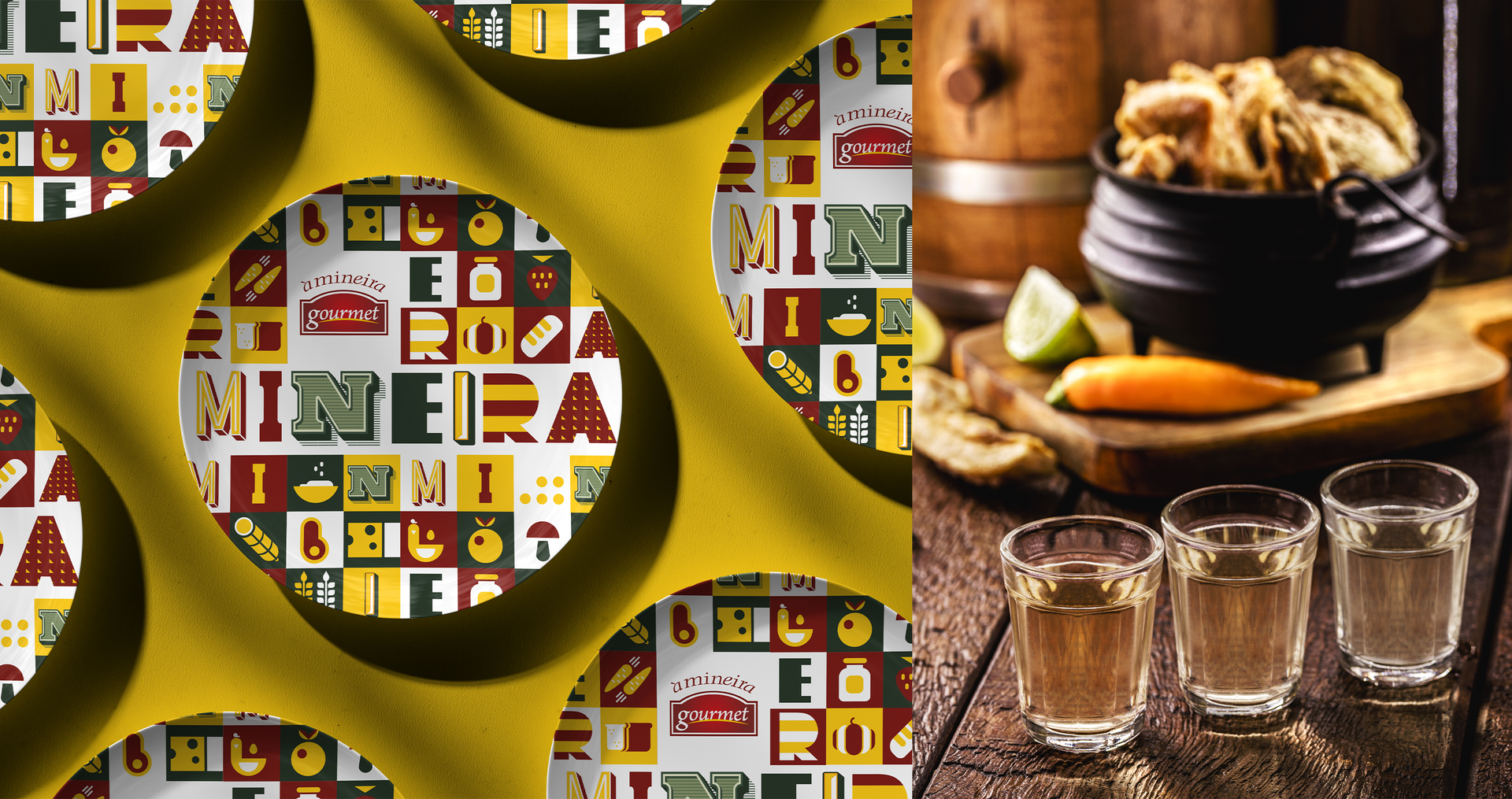 Três copos de shot estão sobre uma mesa de madeira ao lado de uma tigela de comida.